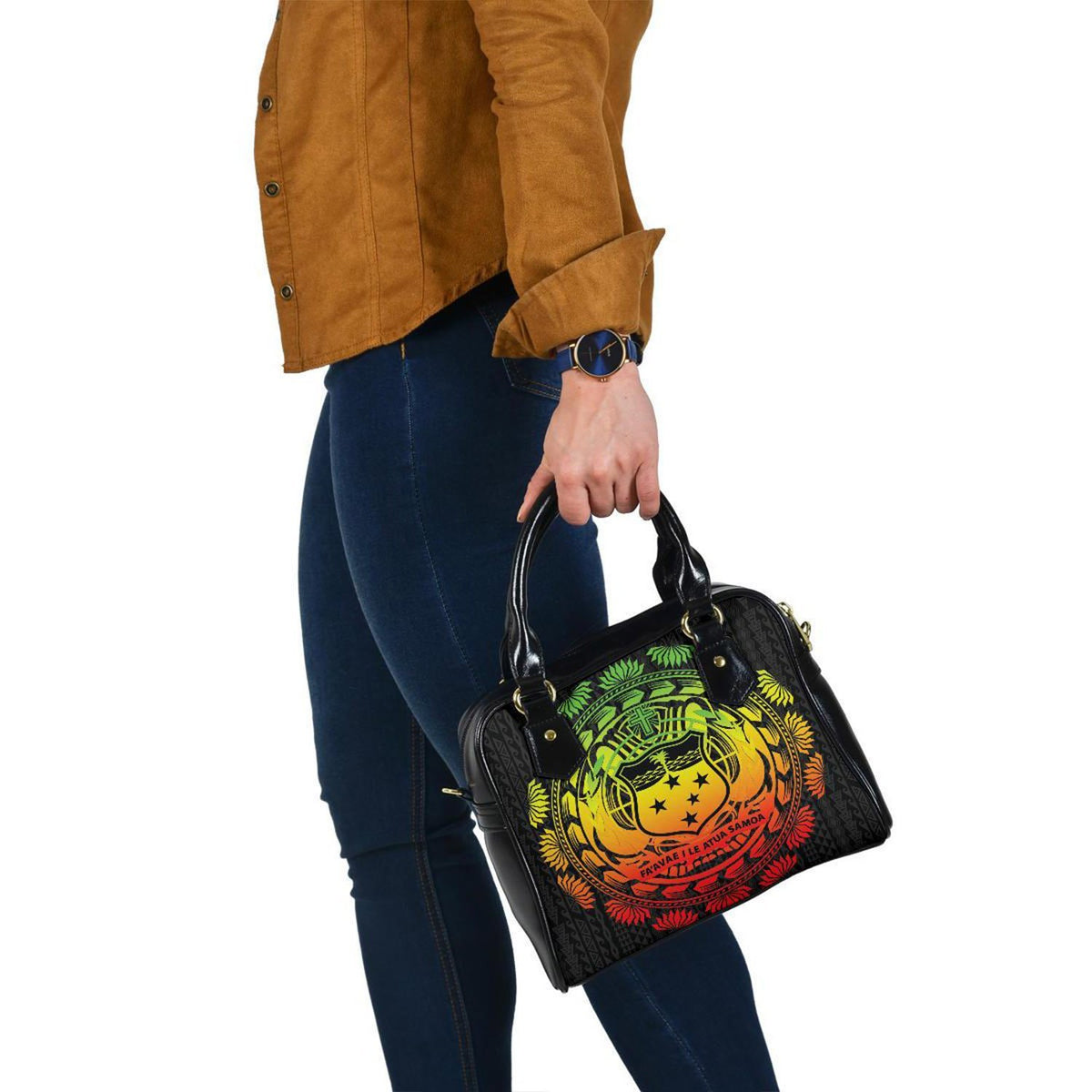 Samoa Polynesian Shoulder Handbag - Tattoo Pattern With Seal - Polynesian Pride