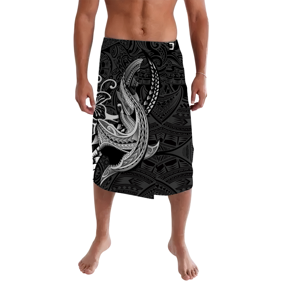 Polynesian Shark Tattoo Hawaii Tribal Lavalava LT12 Lavalava Black - Polynesian Pride LLC