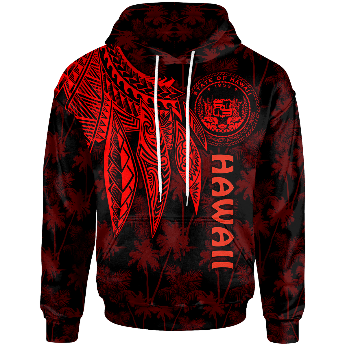 Polynesian Hawaii Hoodie Polynesian Wings (Red) Unisex Red - Polynesian Pride