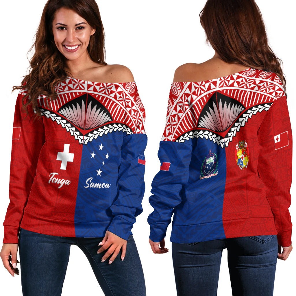 Tonga Combine Samoa Pride Women Off Shoulder Sweater - LT12 Red - Polynesian Pride