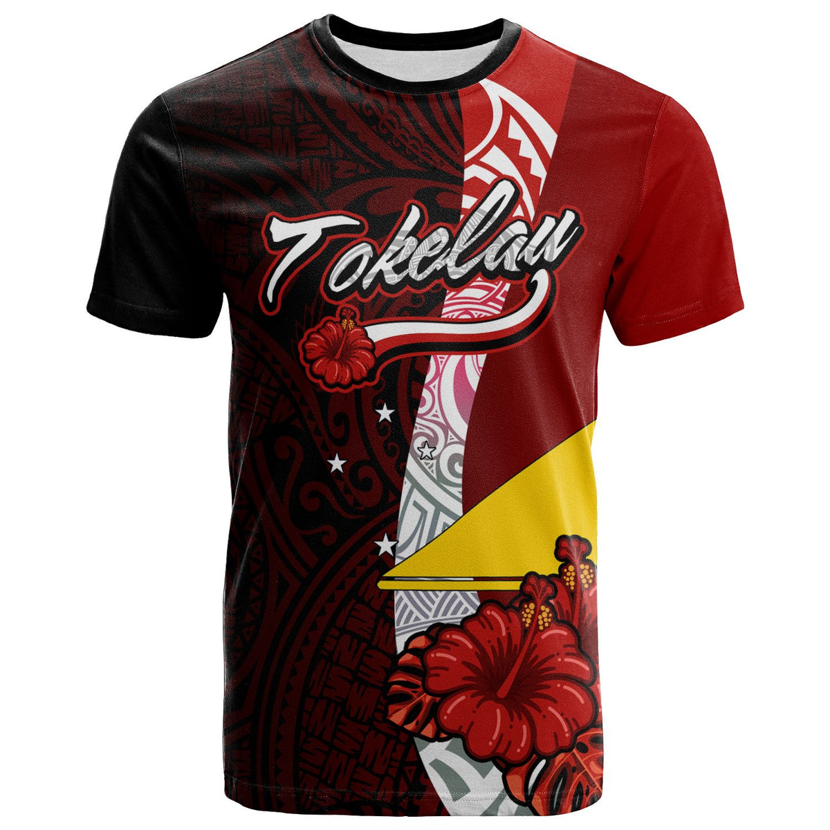 Tokelau Polynesian T Shirt Coat of Arm With Hibiscus Unisex Red - Polynesian Pride