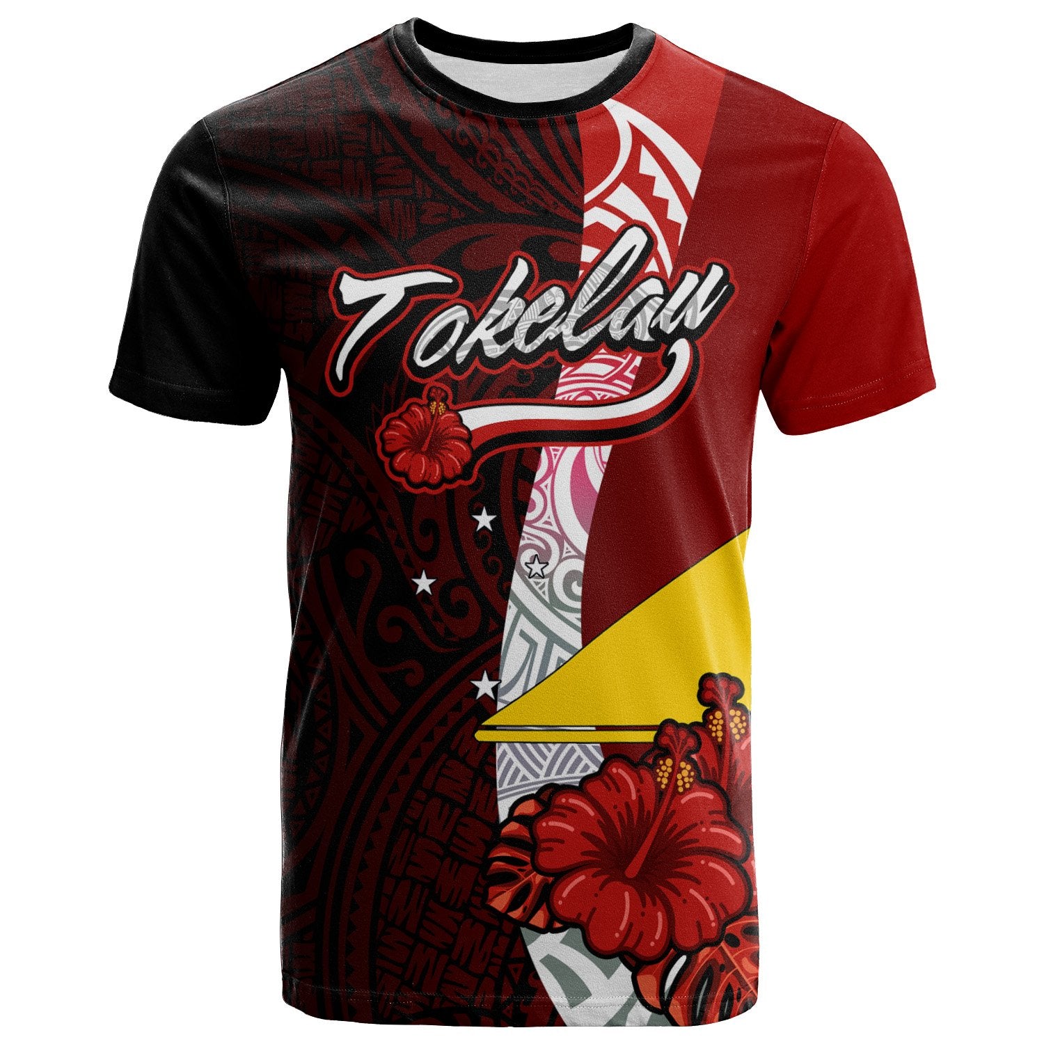 Tokelau Polynesian T Shirt Coat of Arm With Hibiscus Unisex Red - Polynesian Pride