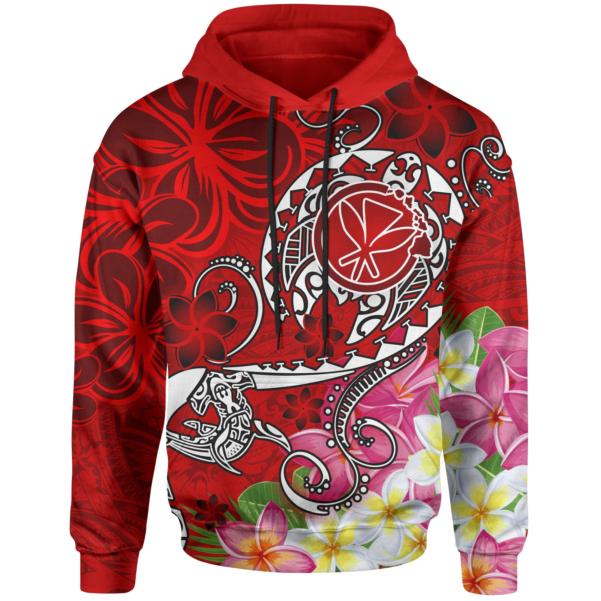 Hawaii Hoodie Turtle Plumeria Polynesian Tattoo Red Color Unisex Red - Polynesian Pride