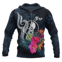 Yap Micronesia Hoodie Tropical Flowers Unisex Blue - Polynesian Pride