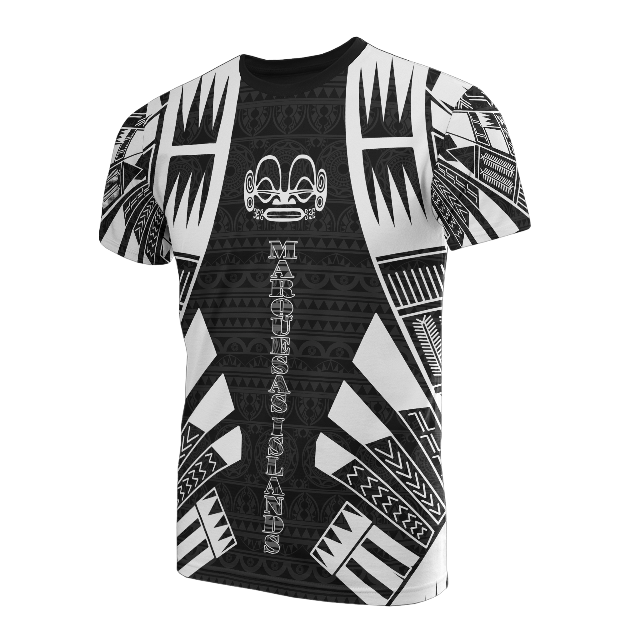 Marquesas Islands T Shirt Marquesas Islands Tiki Face Tattoo Style Unisex Black - Polynesian Pride