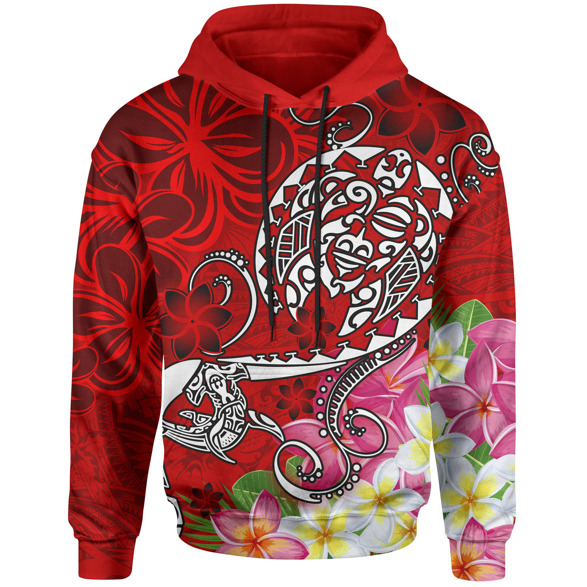 Polynesian Hoodie Turtle Plumeria Red Color Unisex Red - Polynesian Pride