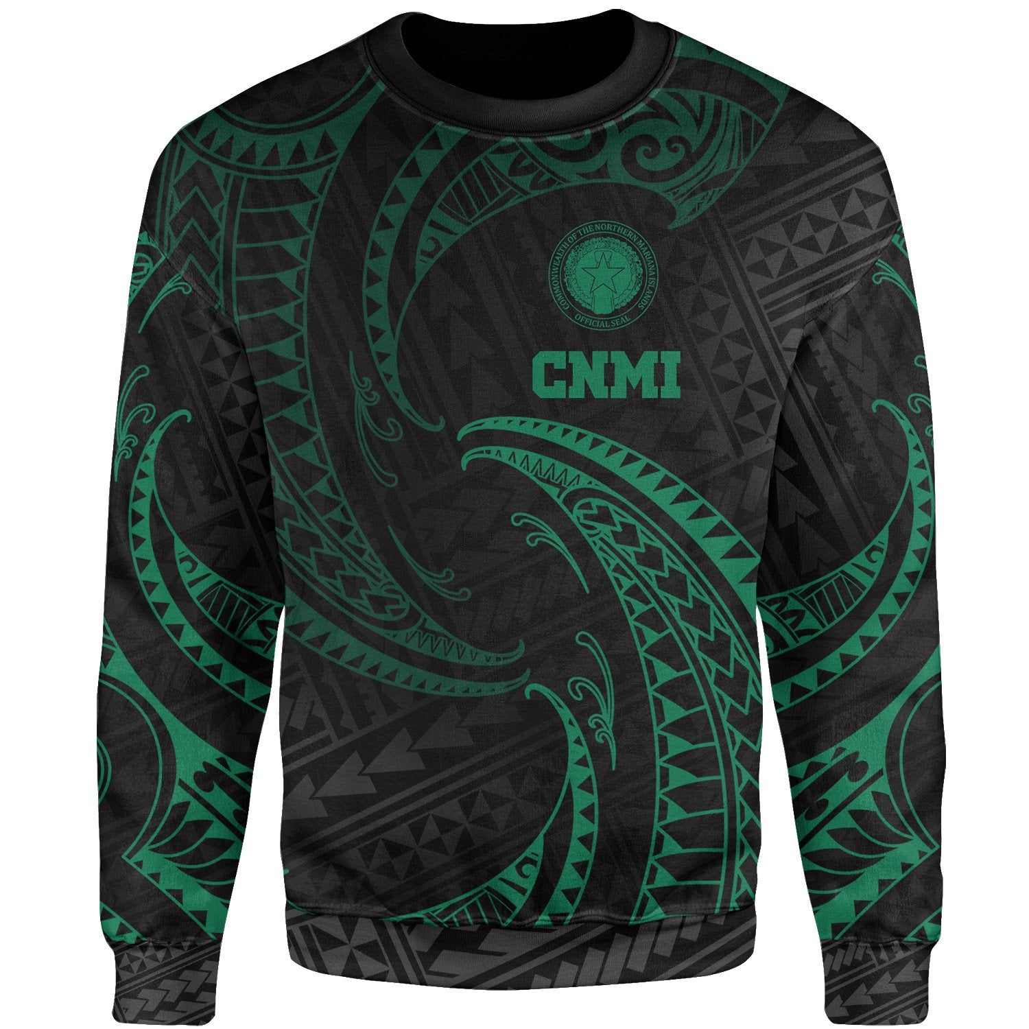 Northern Mariana Islands Polynesian Sweater - Green Tribal Wave Unisex Green - Polynesian Pride