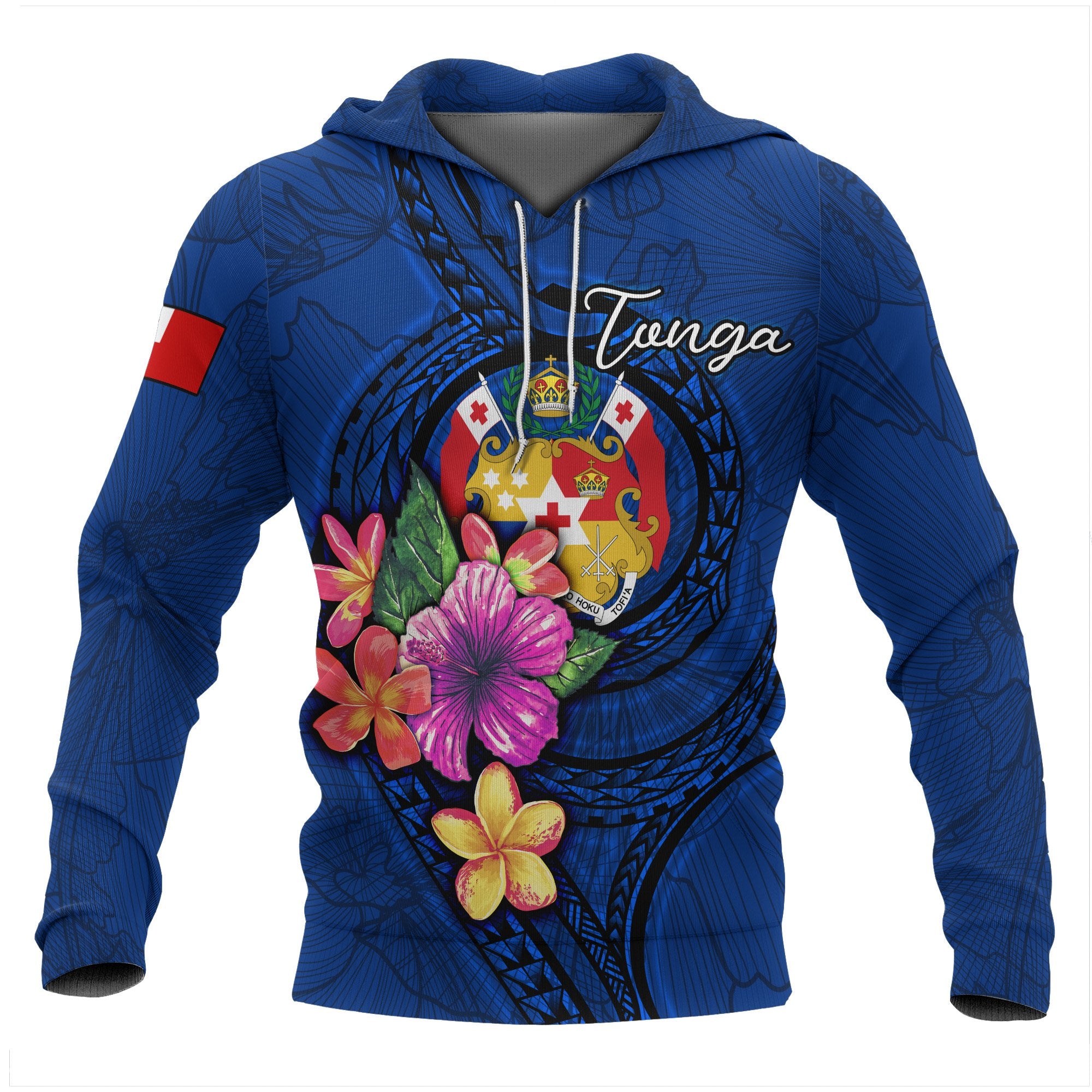 Tonga Polynesian Hoodie Floral With Seal Blue Unisex Blue - Polynesian Pride