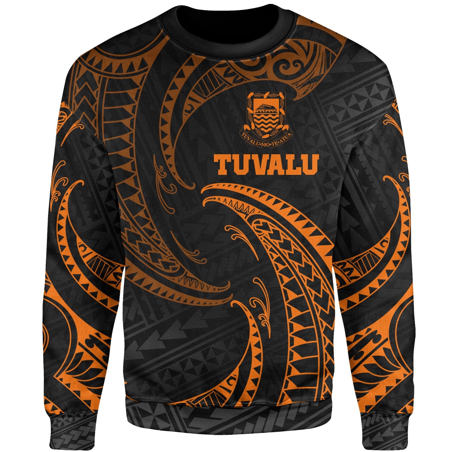 Tuvalu Polynesian Sweater - Orange Tribal Wave Unisex Orange - Polynesian Pride