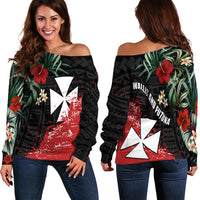 Wallis and Futuna Polynesian Off Shoulder Sweater Fantastic Flowers LT13 Black - Polynesian Pride