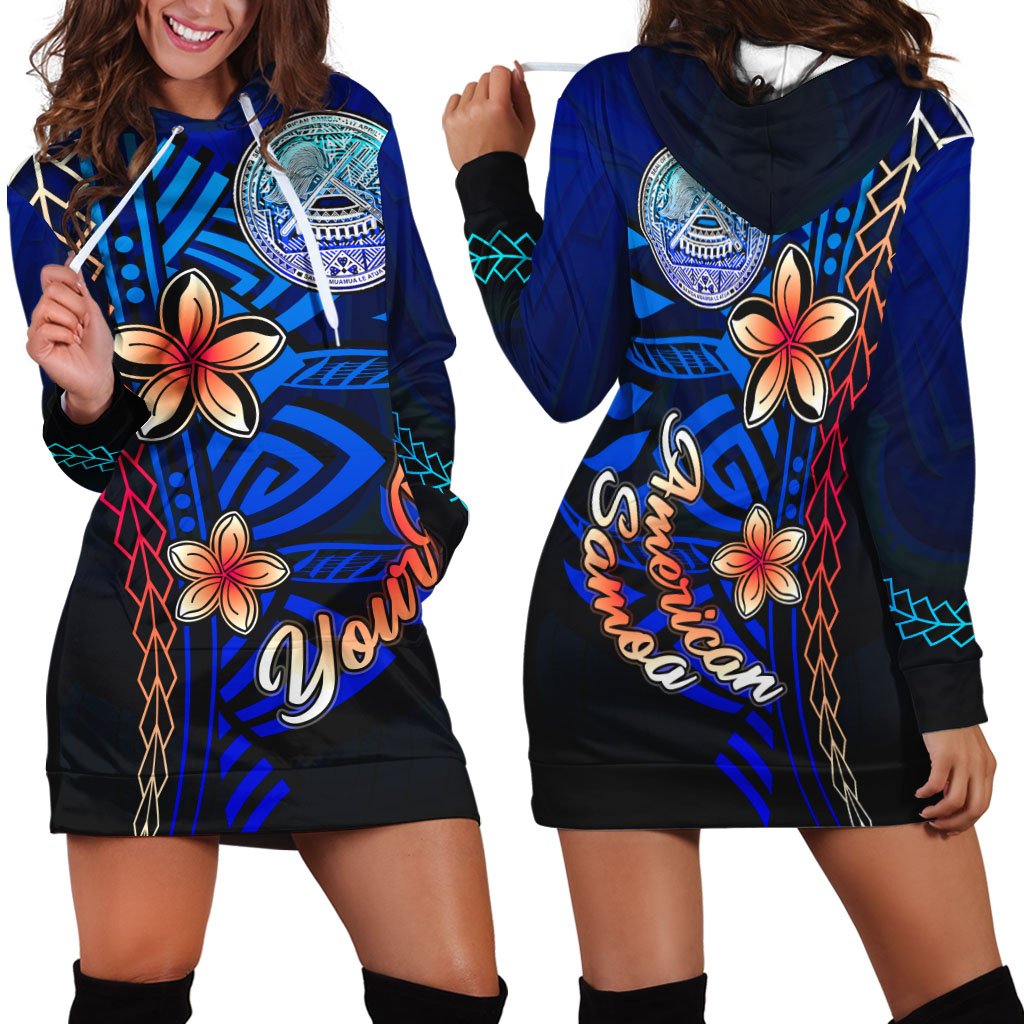 American Samoa Custom Personalised Hoodie Dress - Vintage Tribal Mountain Blue - Polynesian Pride