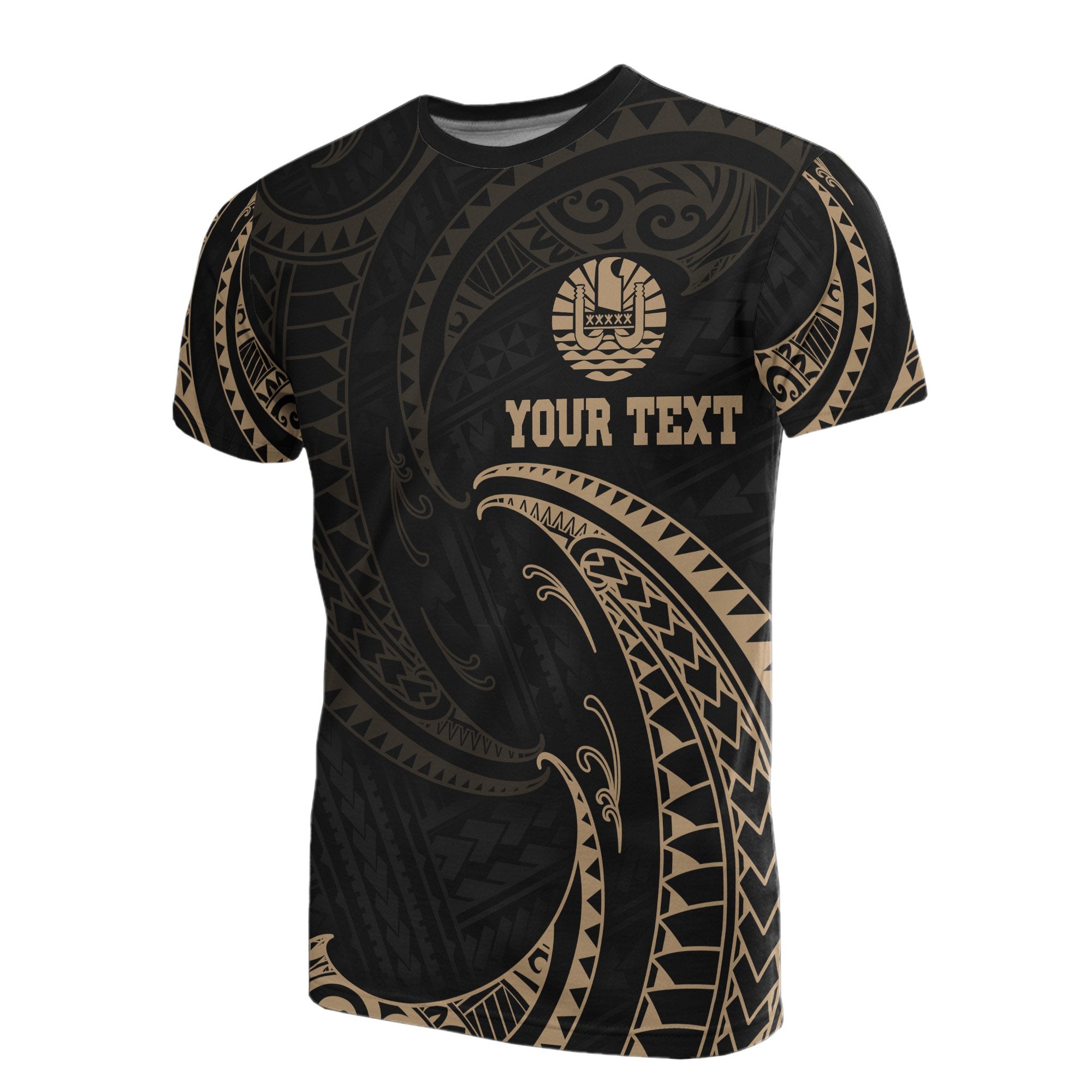 Tahiti Polynesian Custom T Shirt Gold Tribal Wave Unisex Black - Polynesian Pride