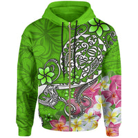 Polynesian Zip up Hoodie Turtle Plumeria Green Color Unisex Green - Polynesian Pride