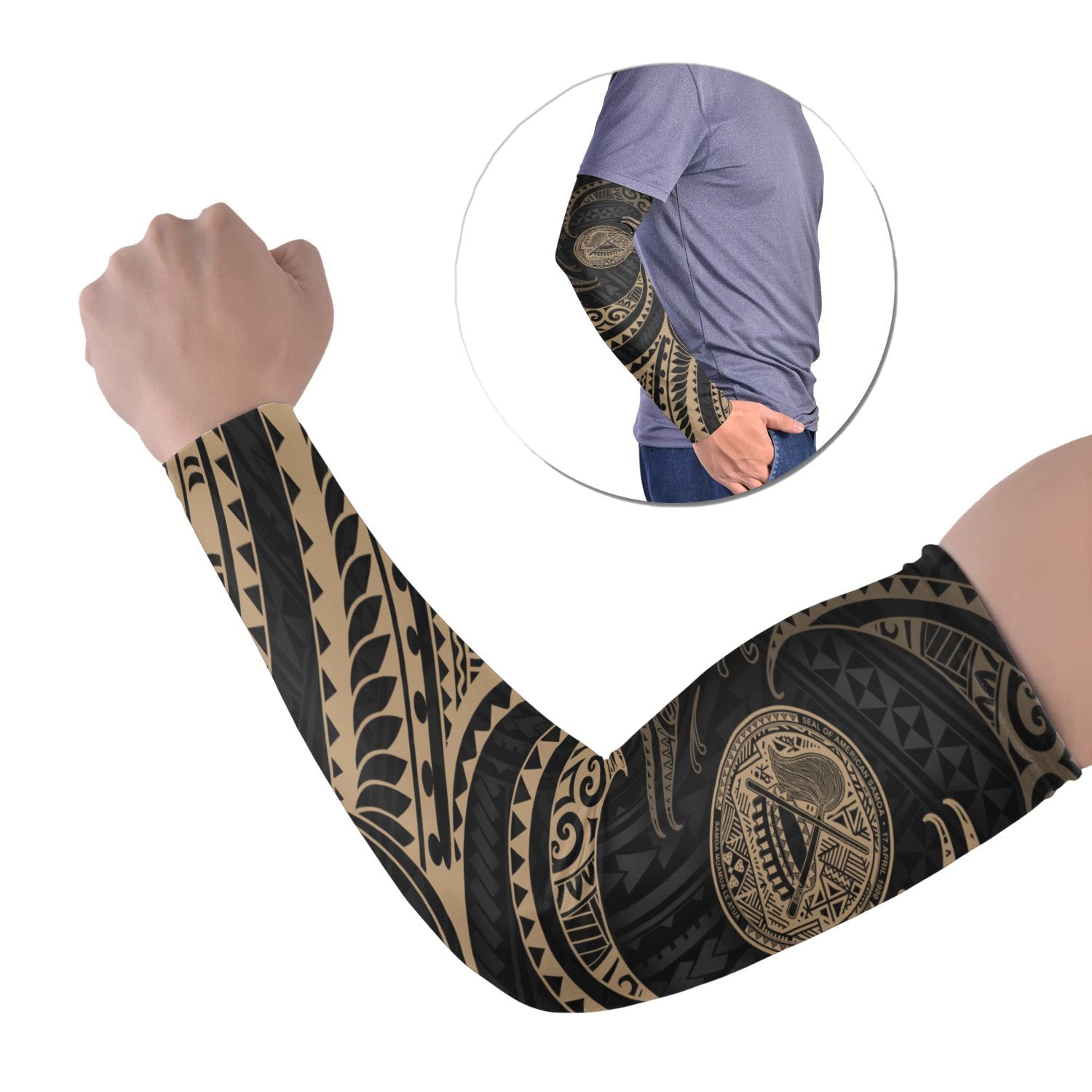 American Samoa Polynesian Arm Sleeve - Gold Tribal Wave Set of 2 Gold - Polynesian Pride