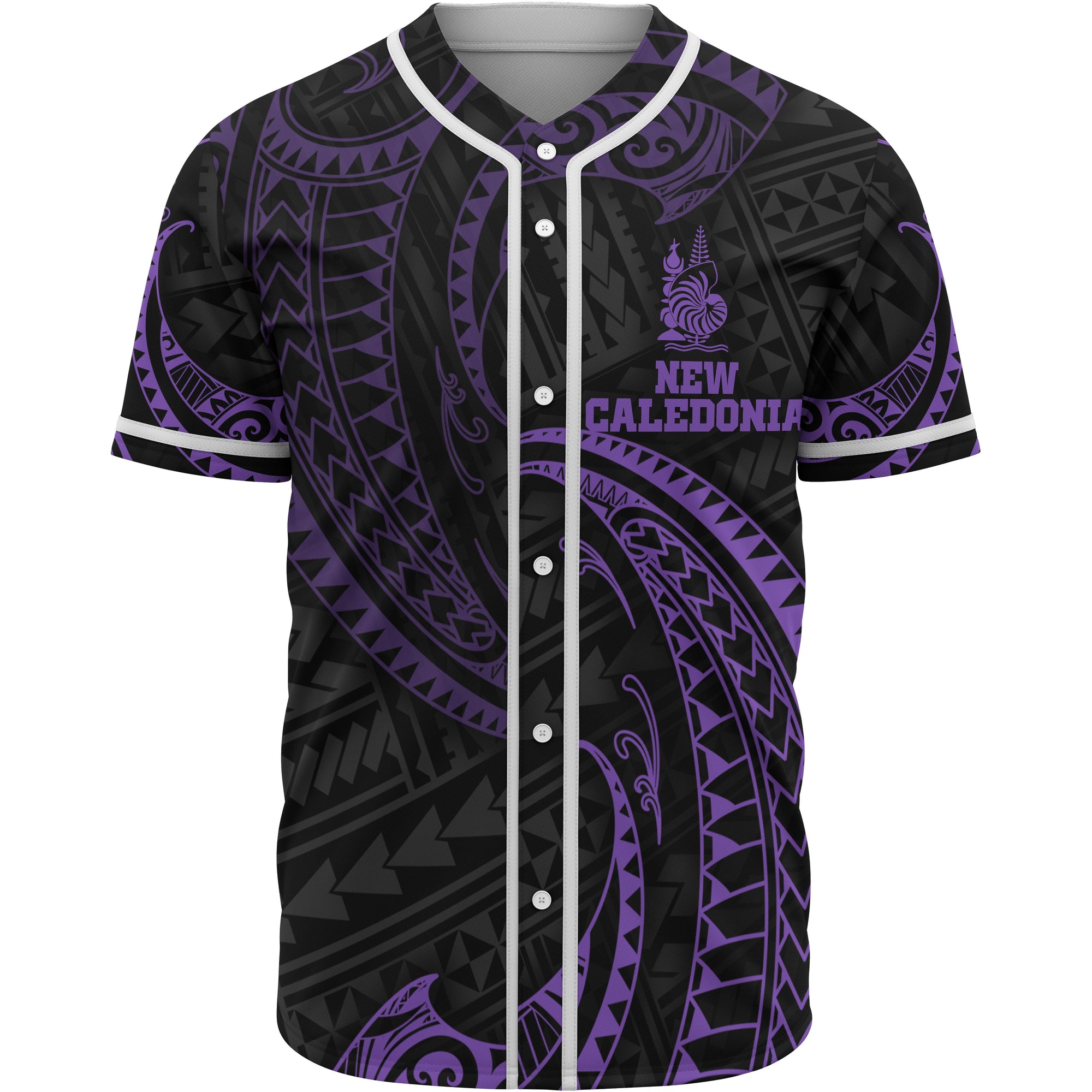 New Caledonia Polynesian Baseball Shirt - Purple Tribal Wave Unisex Purple - Polynesian Pride