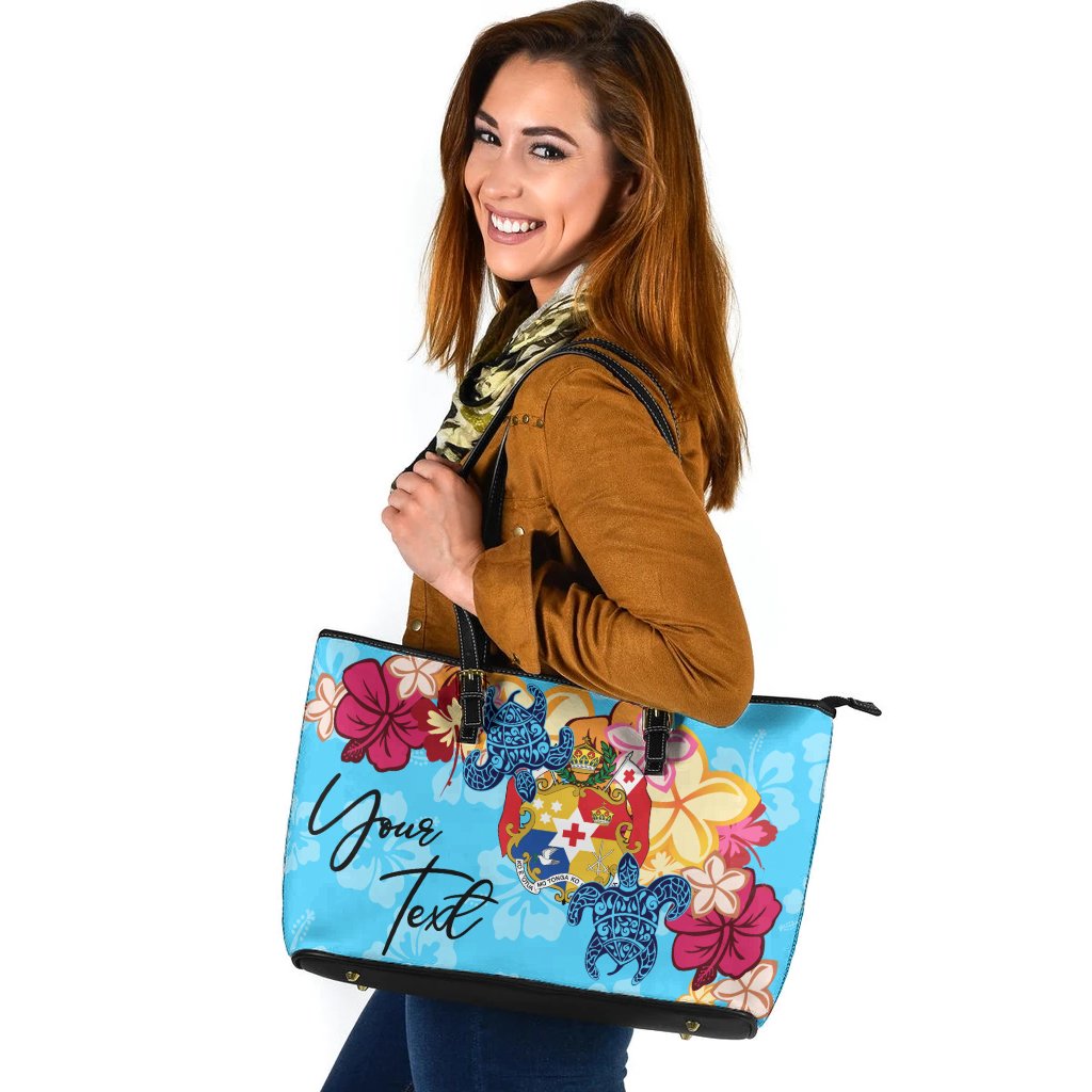 Tonga Custom Personalised Leather Tote - Tropical Style Blue - Polynesian Pride