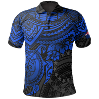 Cook Islands Polo Shirt Kuki Airani Flag Blue Turtle Hibiscus Unisex Blue - Polynesian Pride