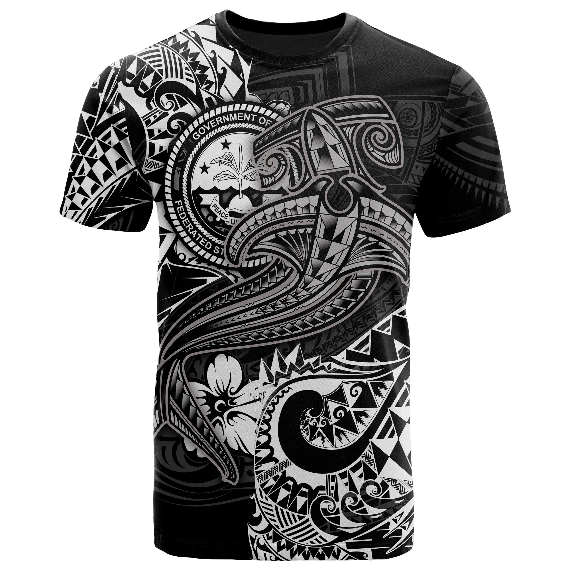 FSM T Shirt White Shark Polynesian Tattoo Unisex White - Polynesian Pride
