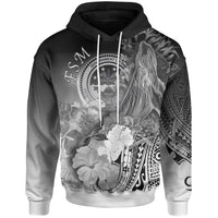 Fsm Hoodie Humpback Whale with Tropical Flowers (White) Unisex White - Polynesian Pride