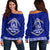 Tonga Tupou College Toloa Women's Off Shoulder Sweater - Ngatu Pattern - LT12 Blue - Polynesian Pride