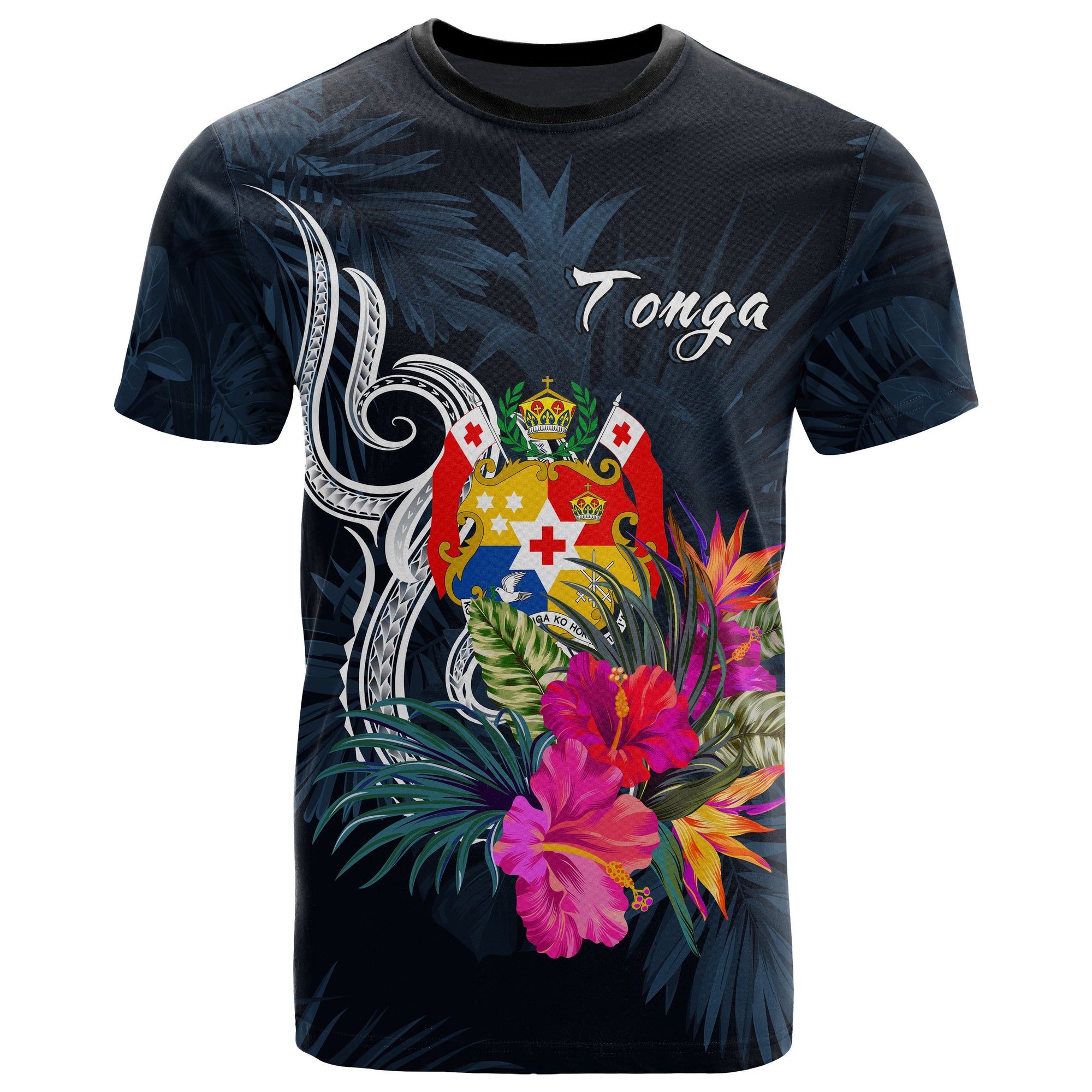 Tonga Polynesian T Shirt Tropical Flower Unisex Blue - Polynesian Pride