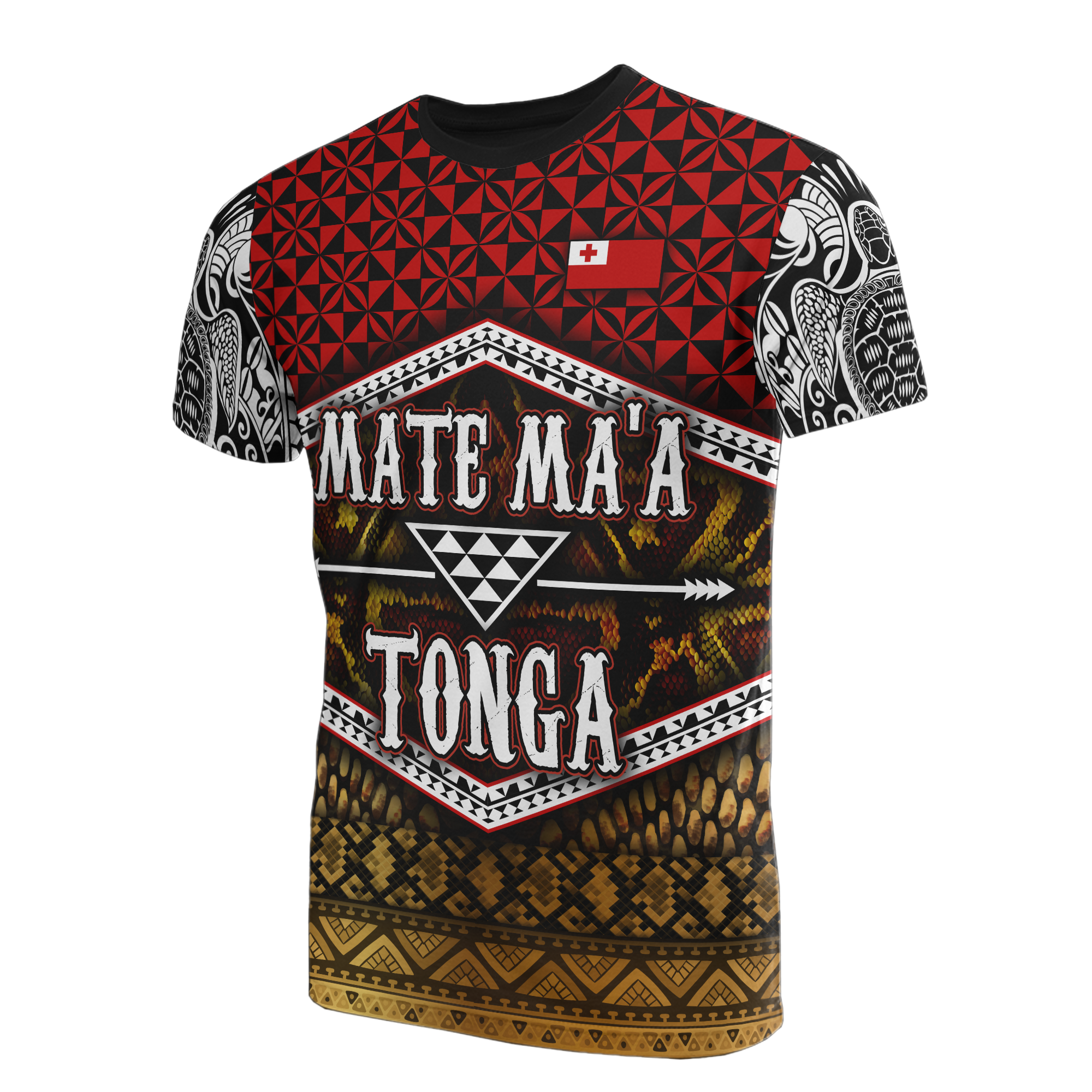 Mate Maa Tonga T Shirt Tonga Flag Polynesian Pattern Unisex Black - Polynesian Pride