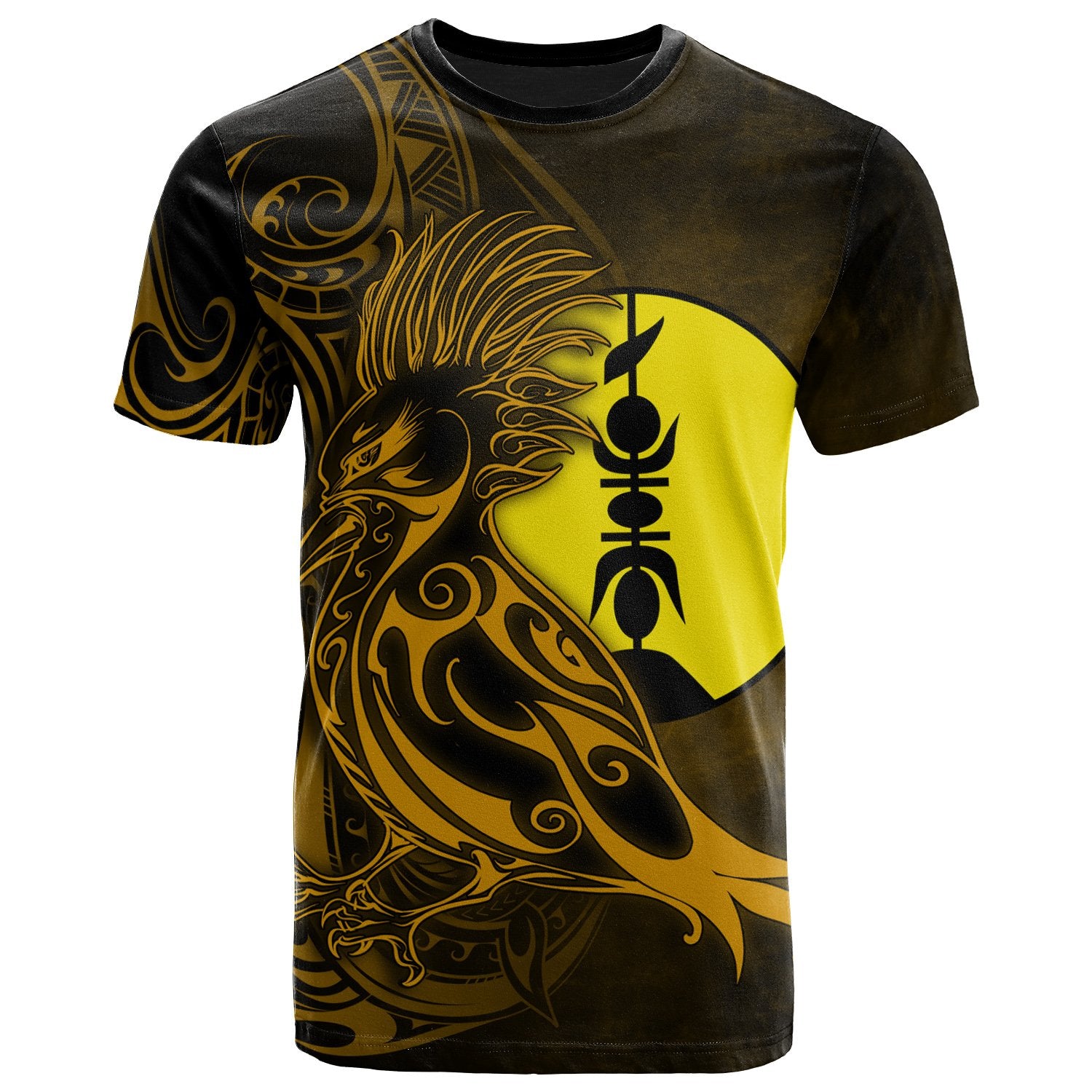 New Caledonia T Shirt Gold Kagu and Fleche Faitiere Unisex GOLD - Polynesian Pride