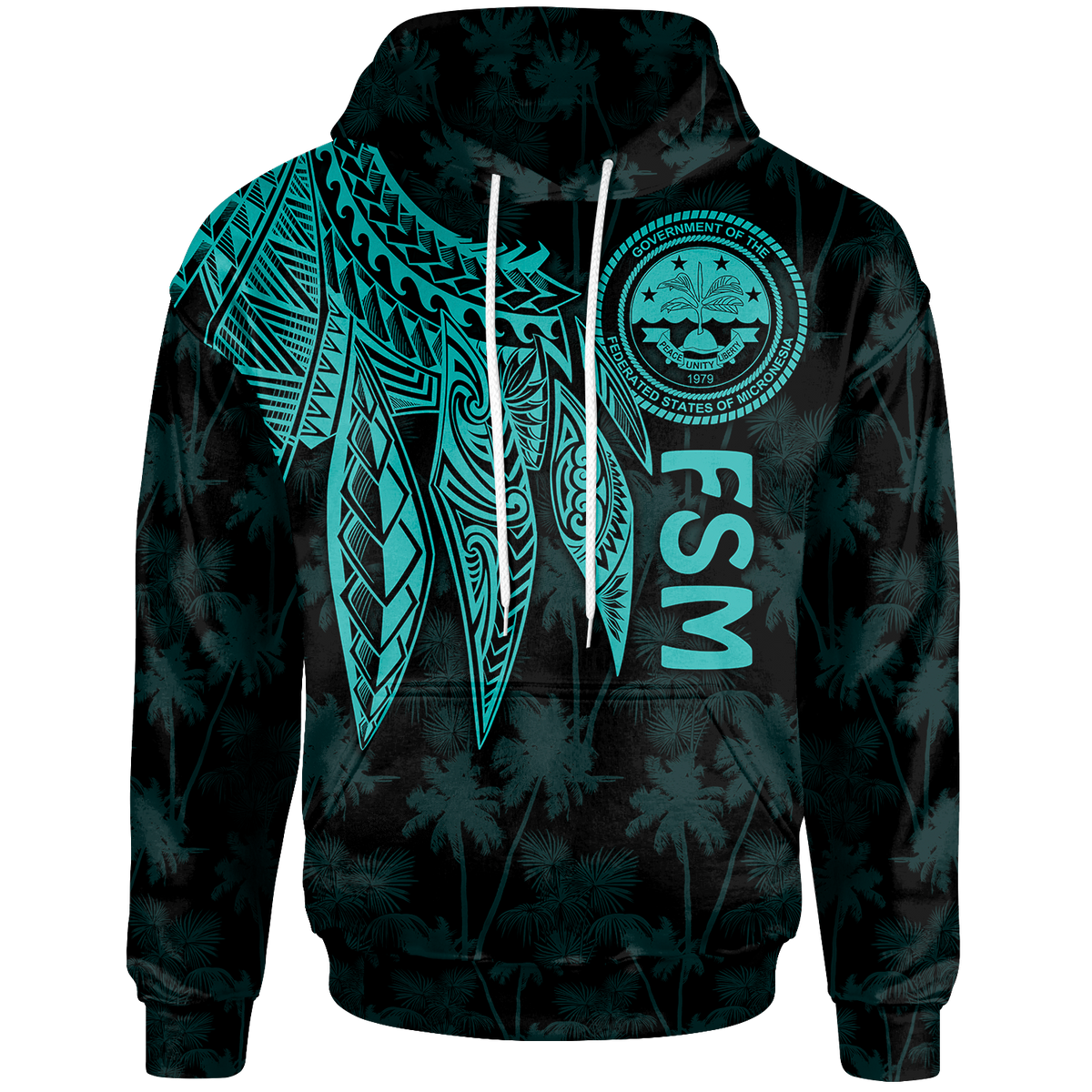 Federated States of Micronesia Hoodie Polynesian Wings (Turquoise) Unisex Turquoise - Polynesian Pride