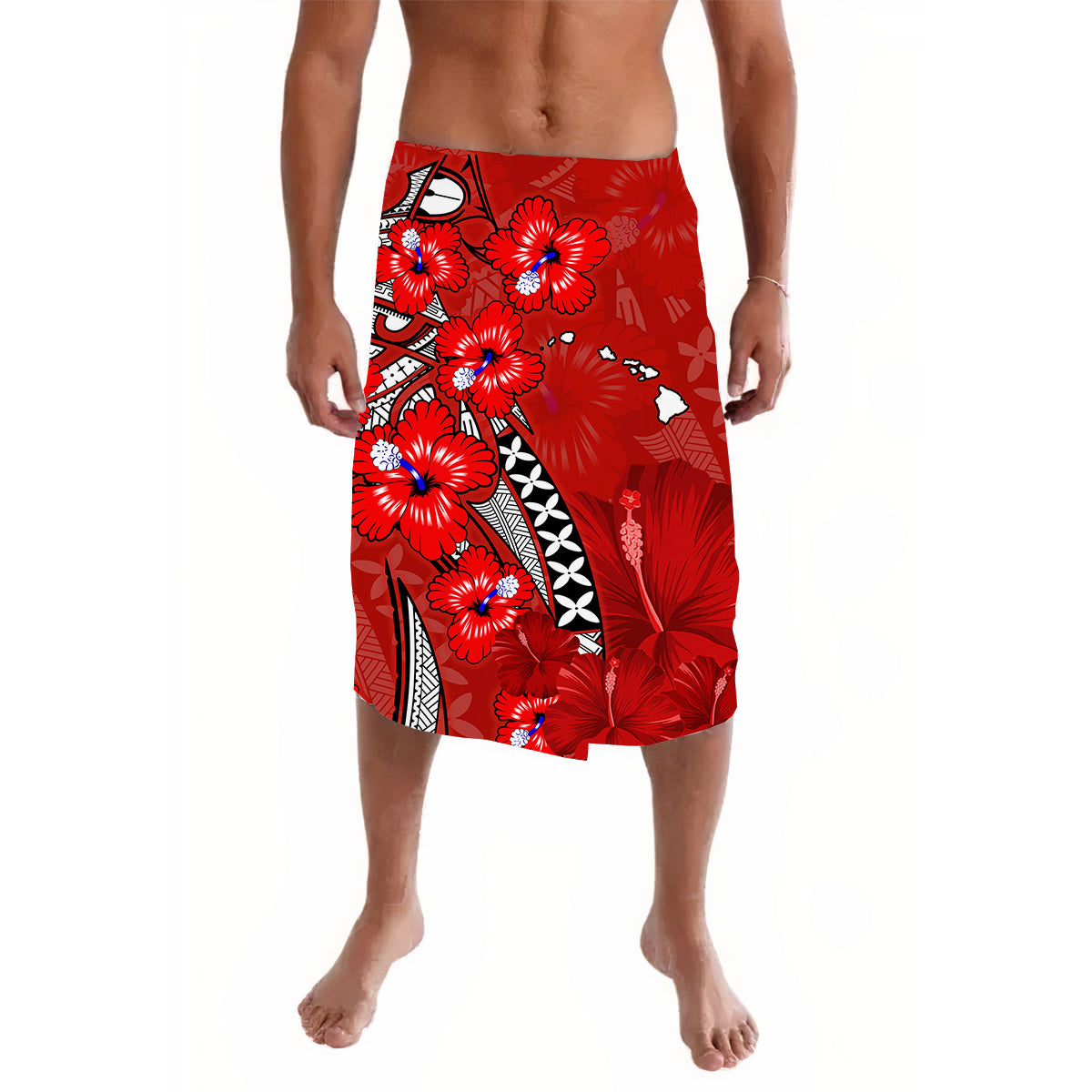 Hawaii Lavalava Polynesian Red Hibiscus and Map Mystical LT13 Red - Polynesian Pride