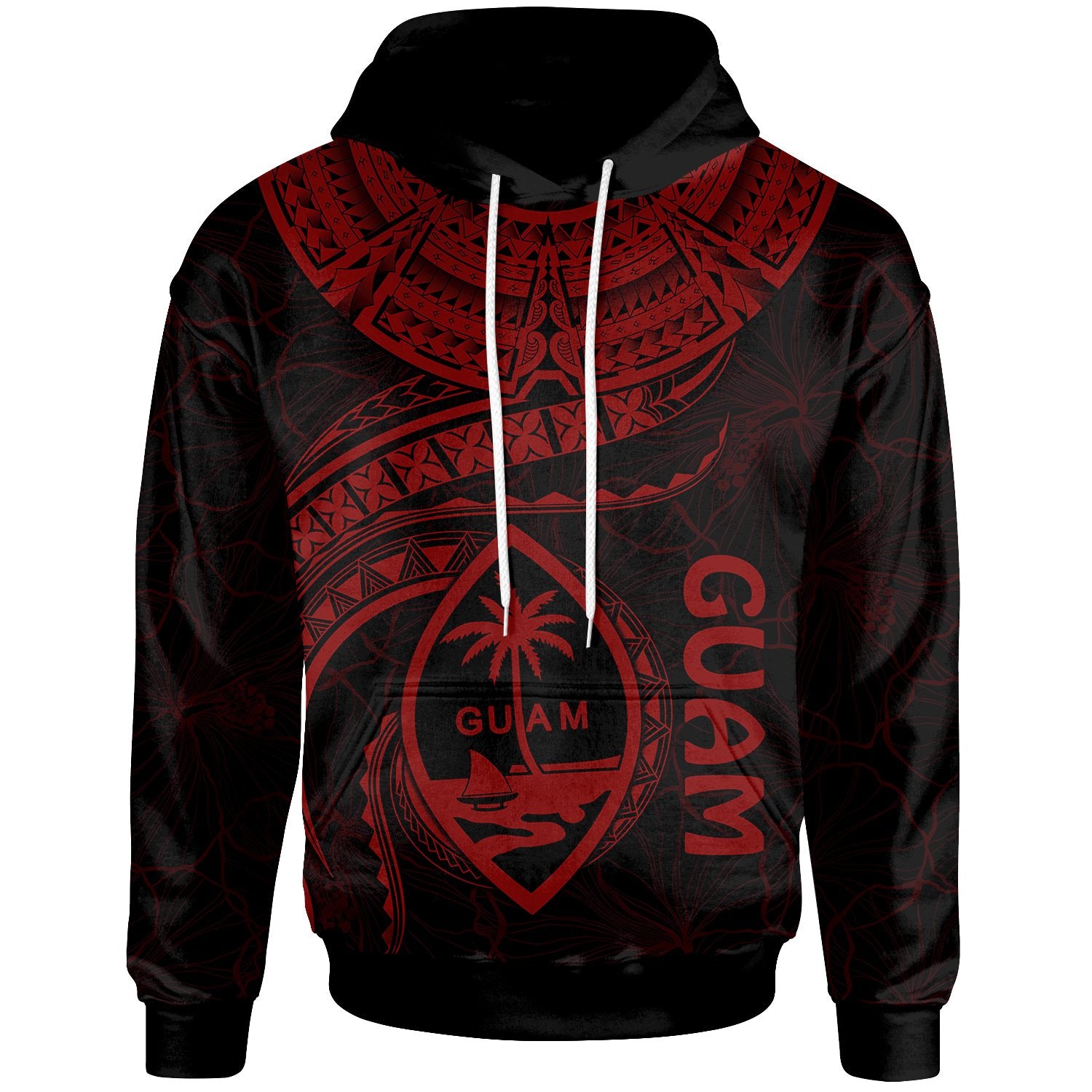 Guam Polynesian Hoodie Guam Waves (Red) Unisex Red - Polynesian Pride