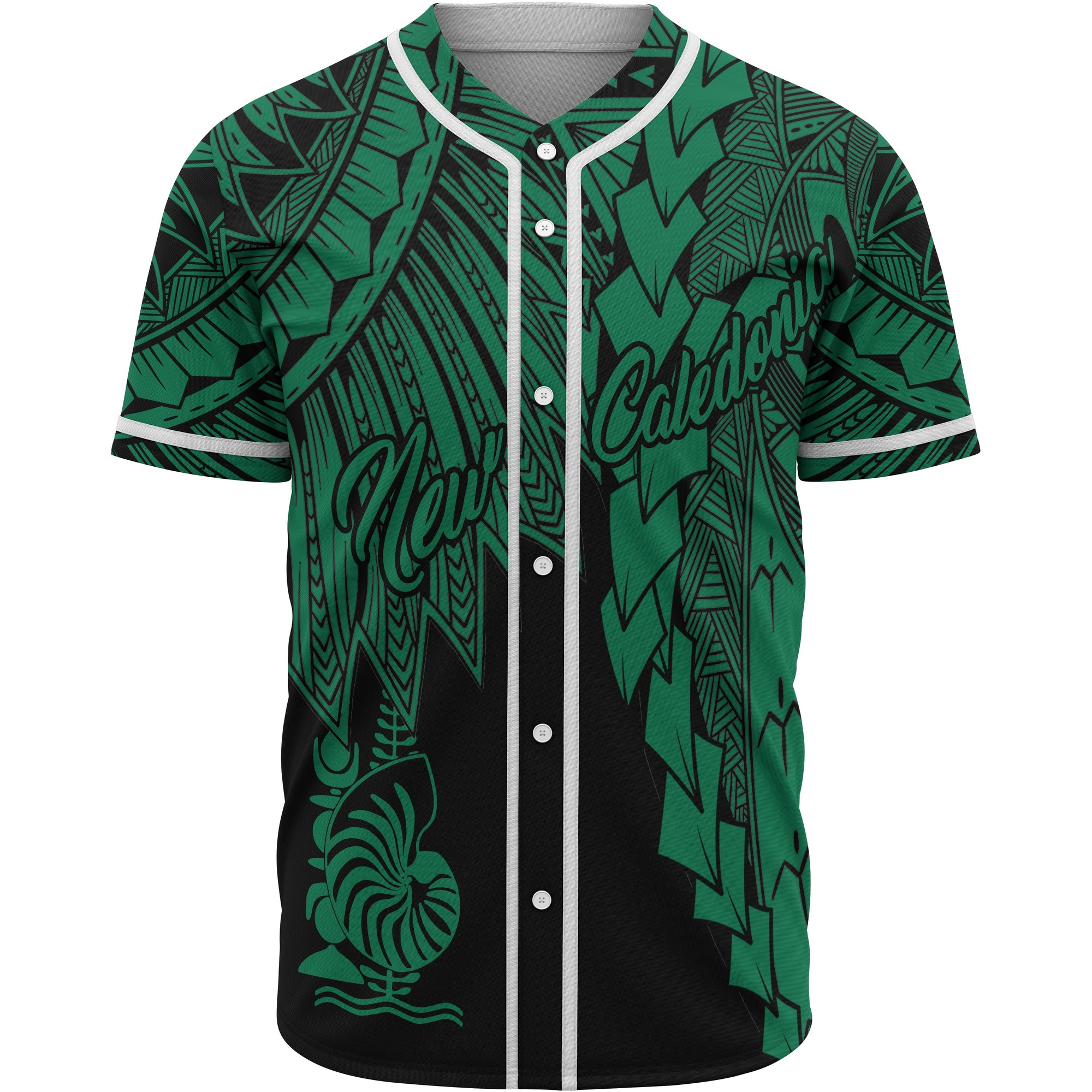 New Caledonia Polynesian Baseball Shirt - Tribal Wave Tattoo Green Unisex Green - Polynesian Pride