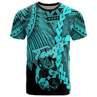 Tonga Polynesian T Shirt Tribal Wave Tattoo Neon Blue Unisex Neon Blue - Polynesian Pride
