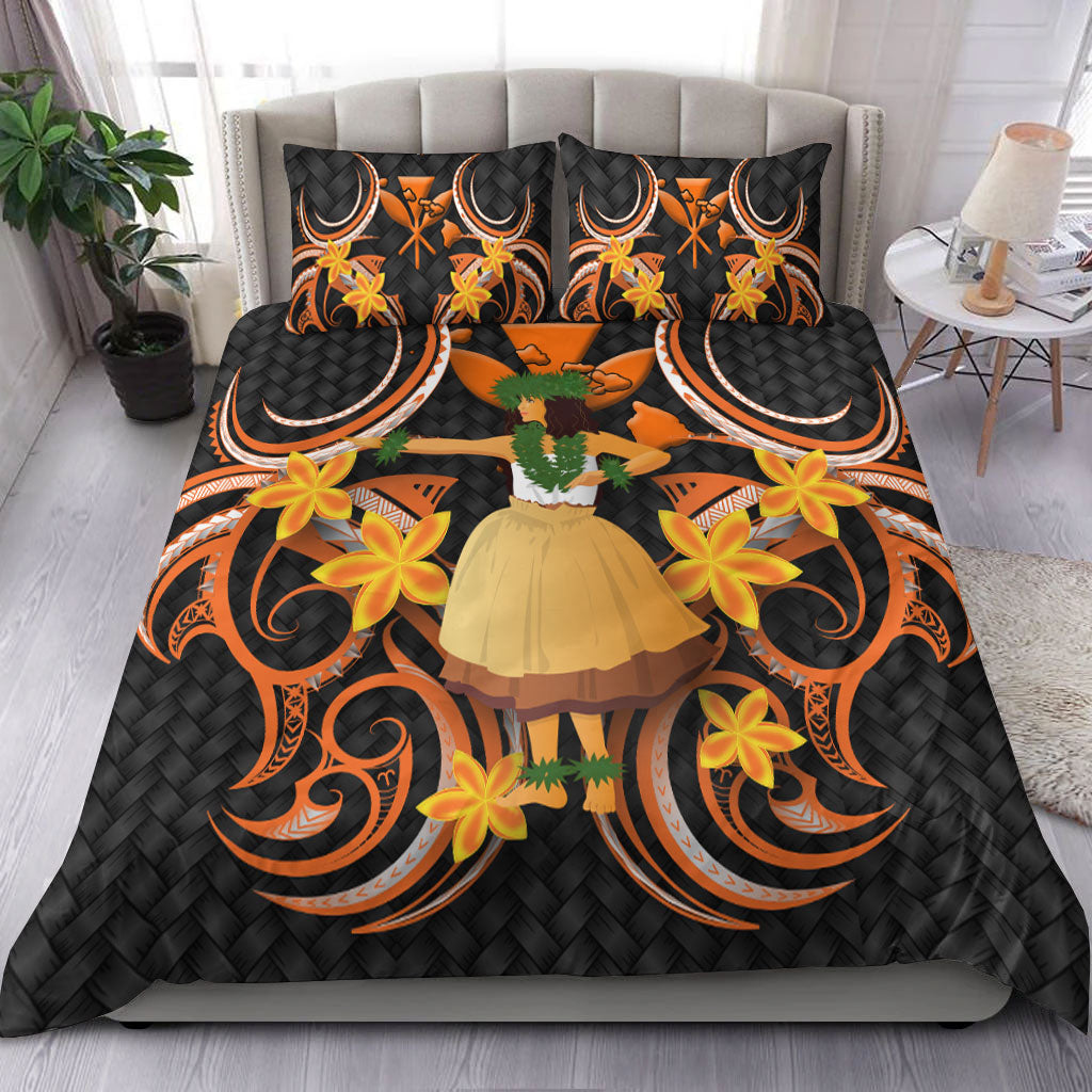 Hawaii Hula Girl Floral Bedding Set - LT12 Black Bedding Set - Polynesian Pride