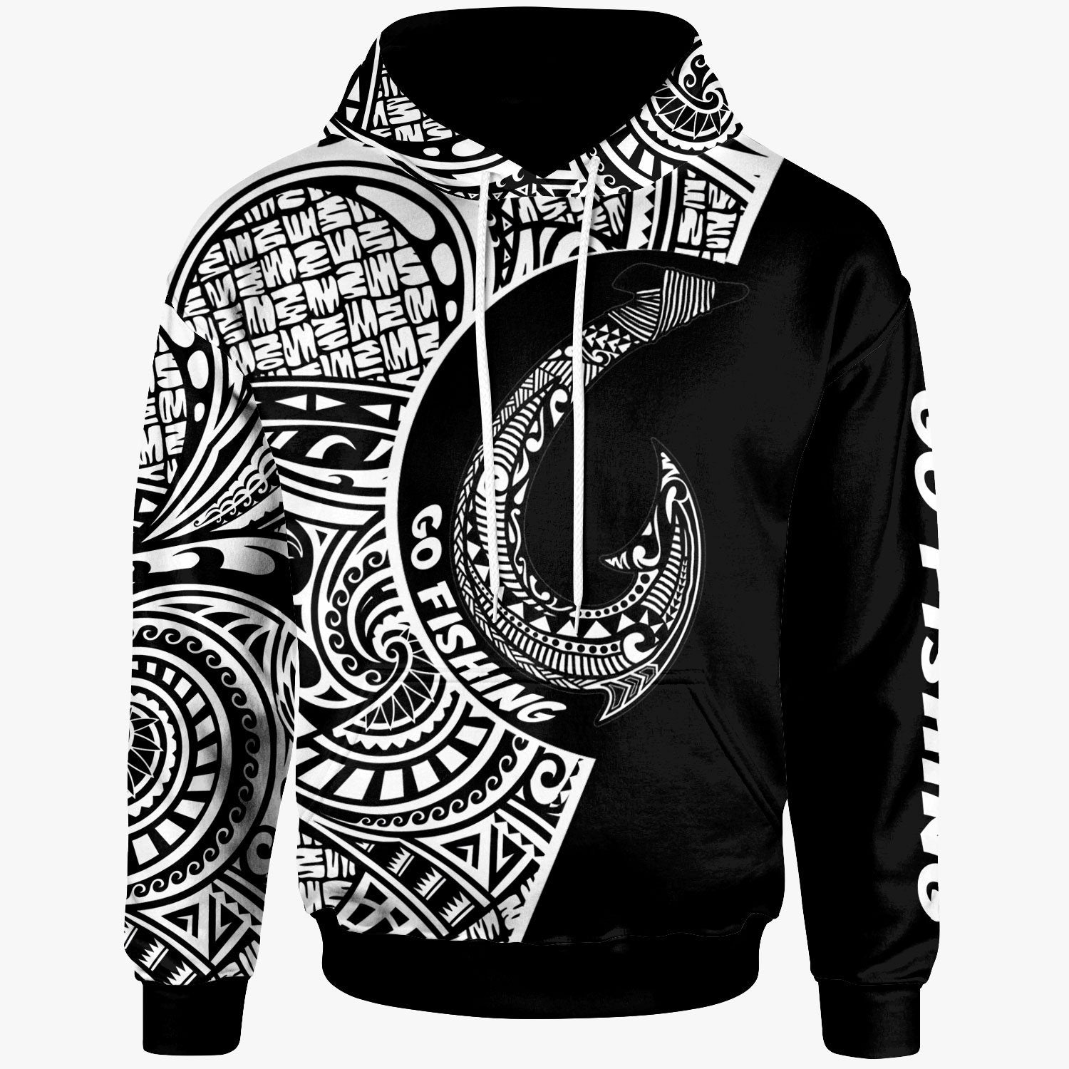 Fiji Hoodie Hook Tattoo Black Color Unisex Black - Polynesian Pride