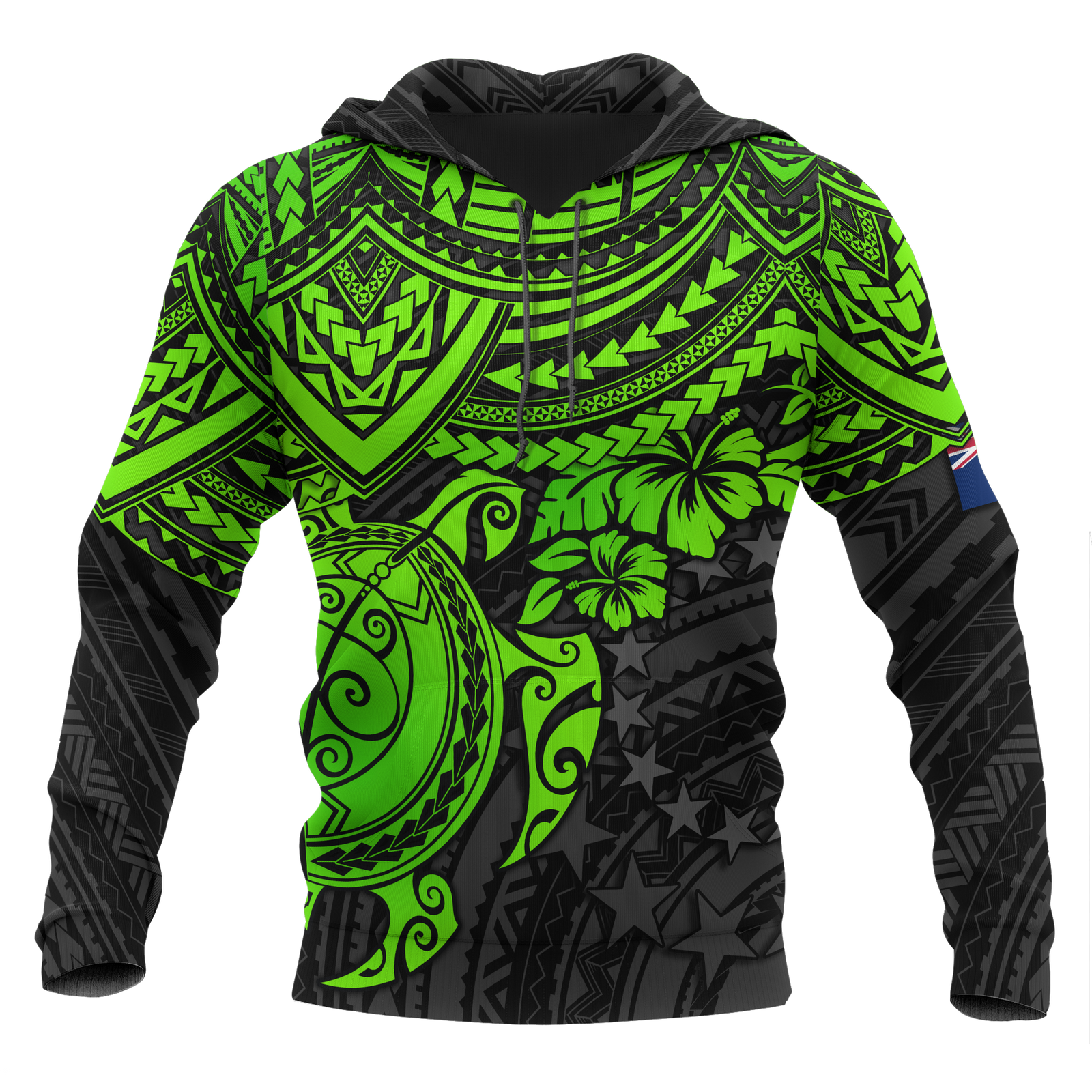 Cook Islands Polynesian Hoodie Green Turtle Unisex Green - Polynesian Pride