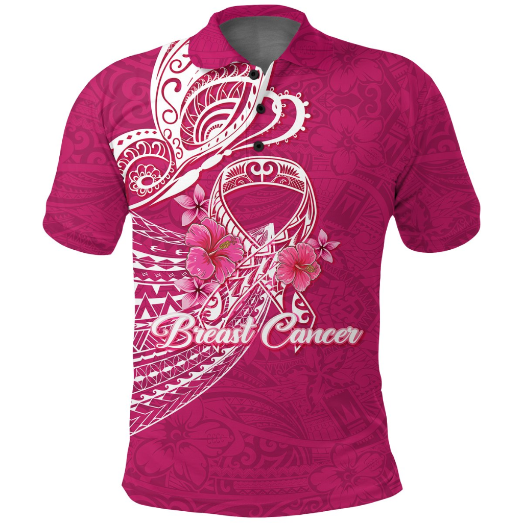 Breast Cancer Pink Ribbon Butterfly Polynesian Pink Version Polo Shirt LT12 Pink - Polynesian Pride