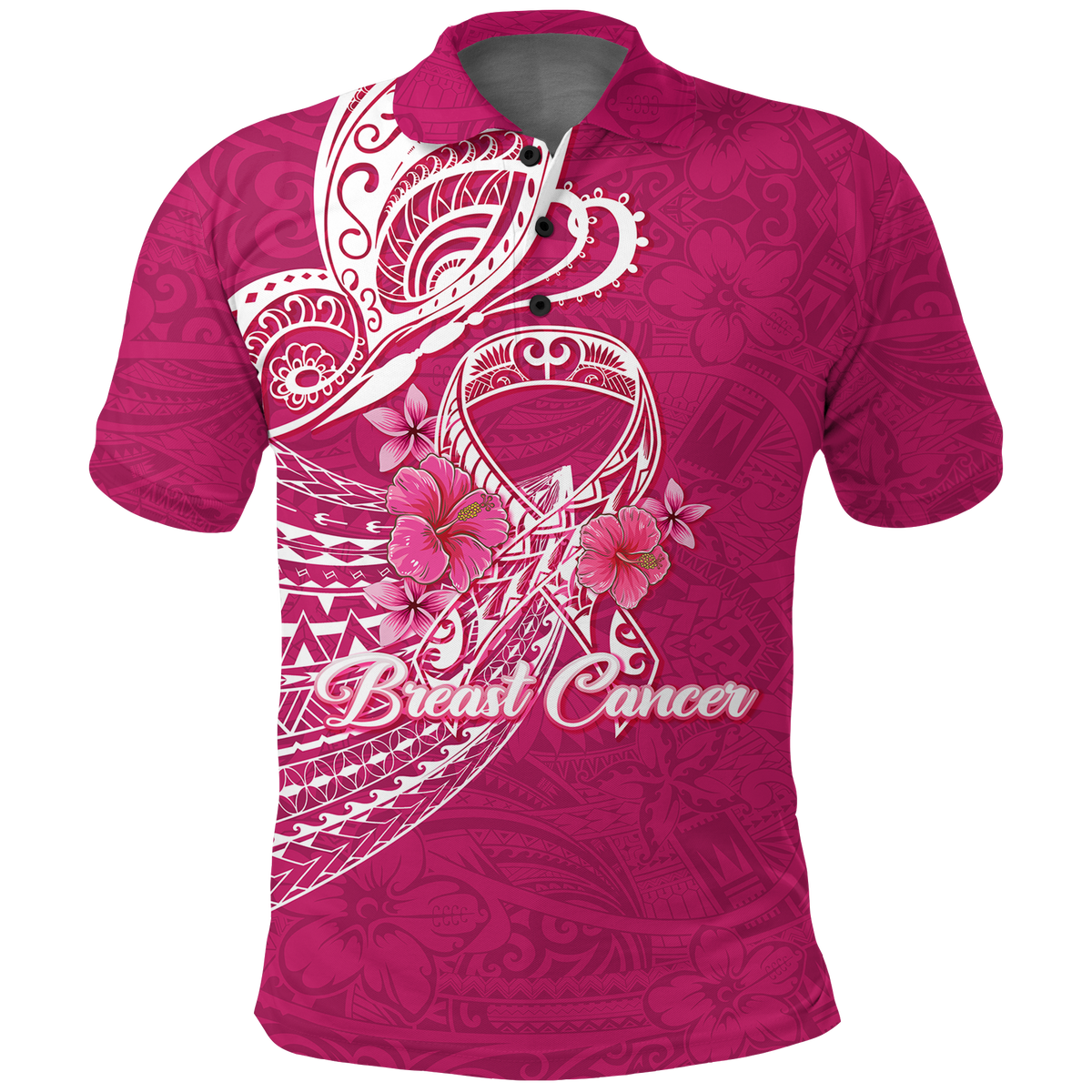 Breast Cancer Pink Ribbon Butterfly Polynesian Pink Version Polo Shirt LT12 Unisex Pink - Polynesian Pride