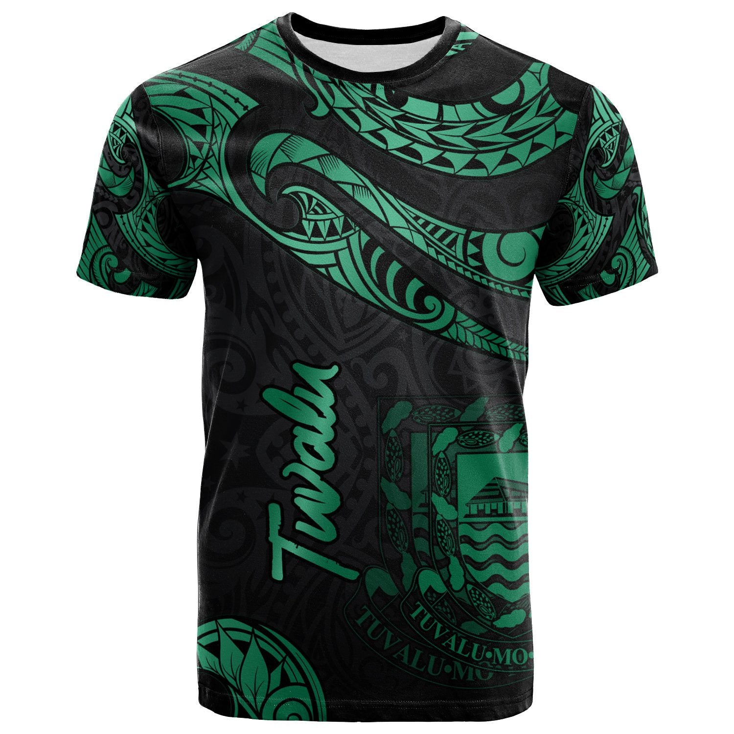 Tuvalu Polynesian T Shirt Polynesian Tattoo Green Version Unisex Art - Polynesian Pride