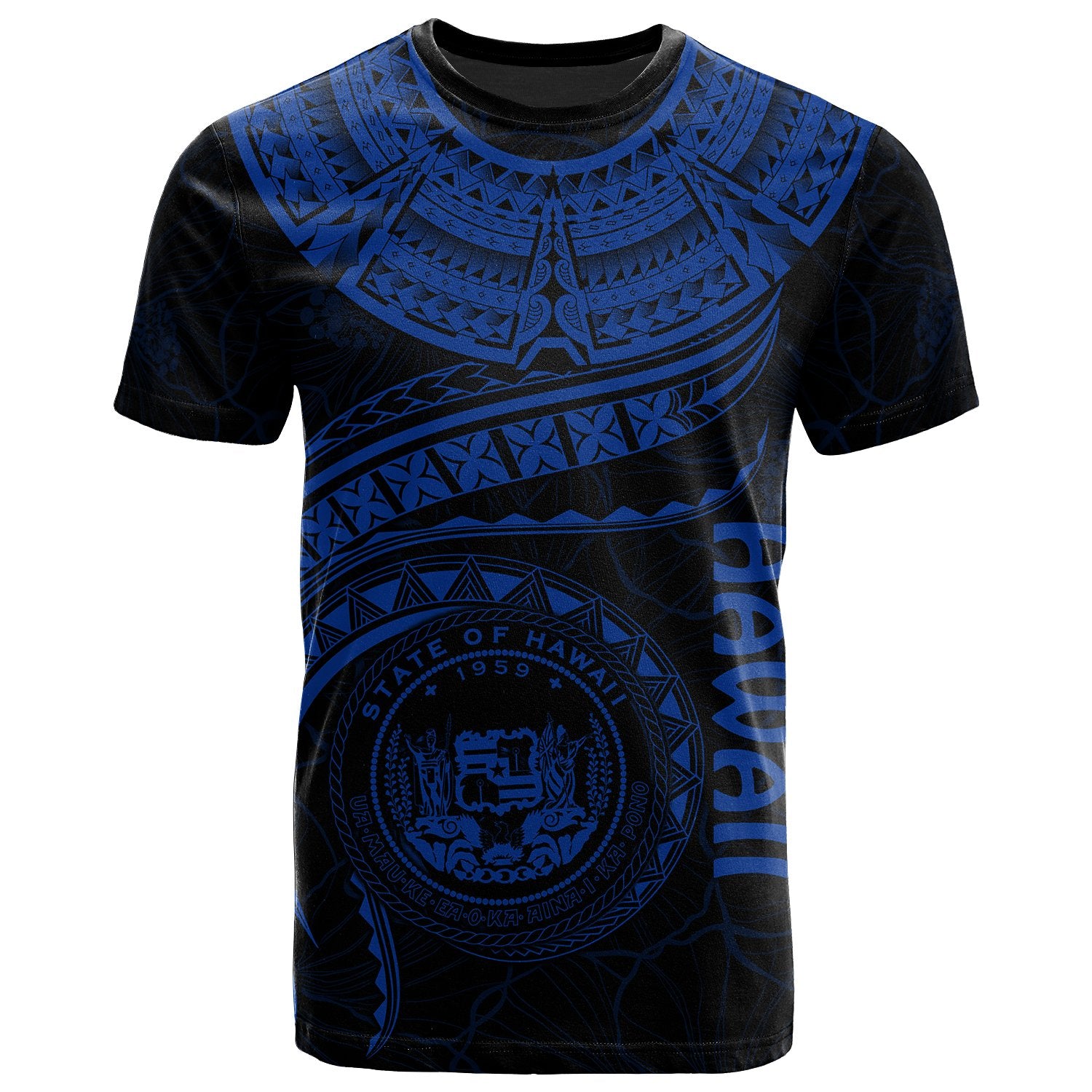 Polynesian Hawaii T Shirt Hawaiian Waves (Blue) Unisex Blue - Polynesian Pride