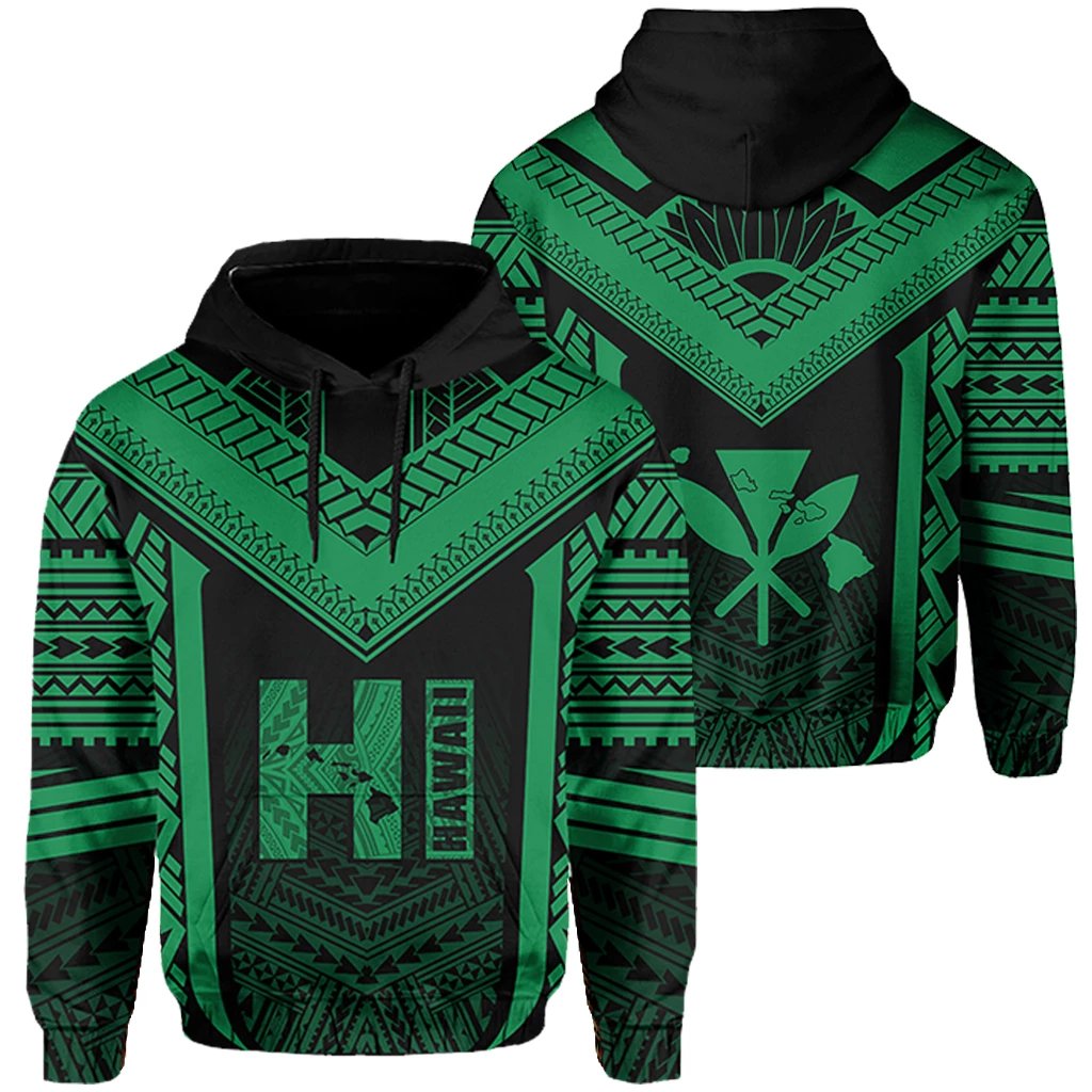 Hawaiian Kanaka Polynesian Hoodie Active Green Unisex Green - Polynesian Pride