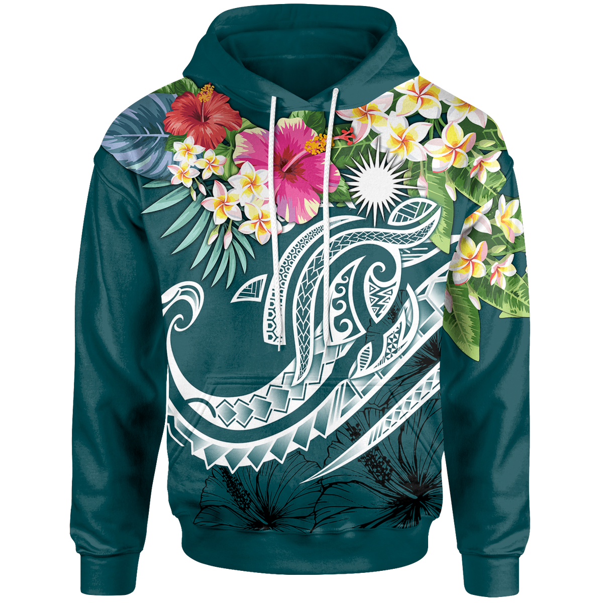 Marshall Islands Polynesian Hoodie Summer Plumeria (Turquoise) Unisex Turquoise - Polynesian Pride