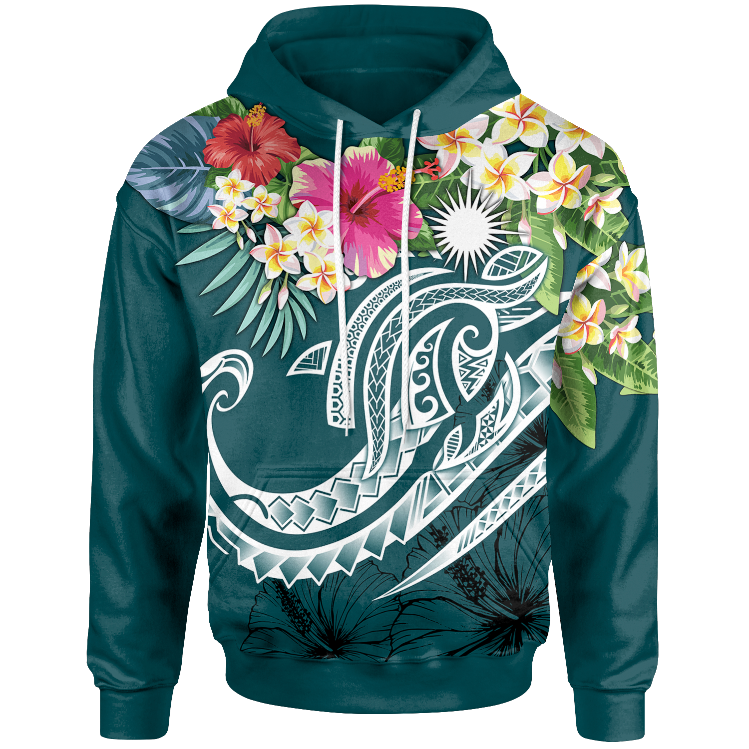 Marshall Islands Polynesian Hoodie Summer Plumeria (Turquoise) Unisex Turquoise - Polynesian Pride