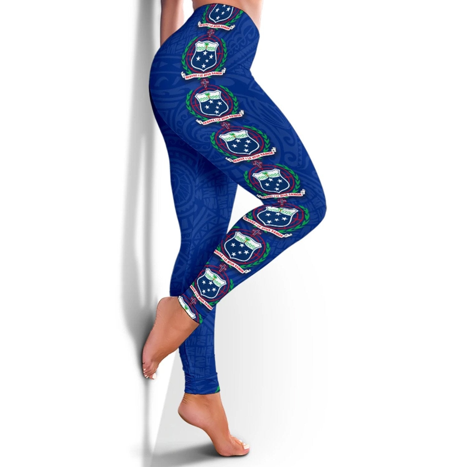 Samoa Polynesian Legging - Coat Of Arm Linked Style Blue - Polynesian Pride