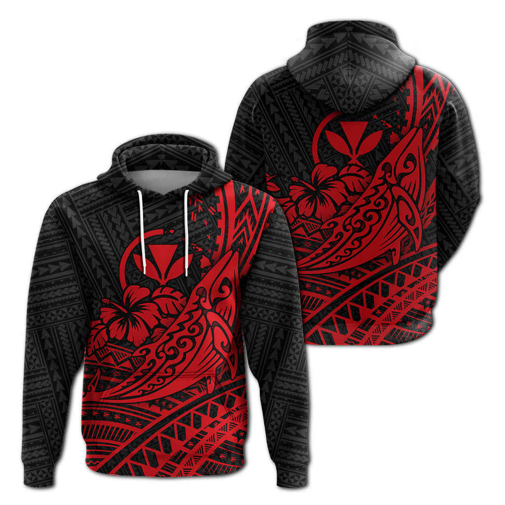 Hawaii Humpback Whale With Hibiscus Tribal Red Hoodie LT12 Unisex Red - Polynesian Pride