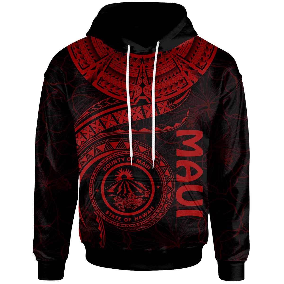 Polynesian Hawaii Hoodie Maui Polynesian Waves (Red) Unisex Red - Polynesian Pride