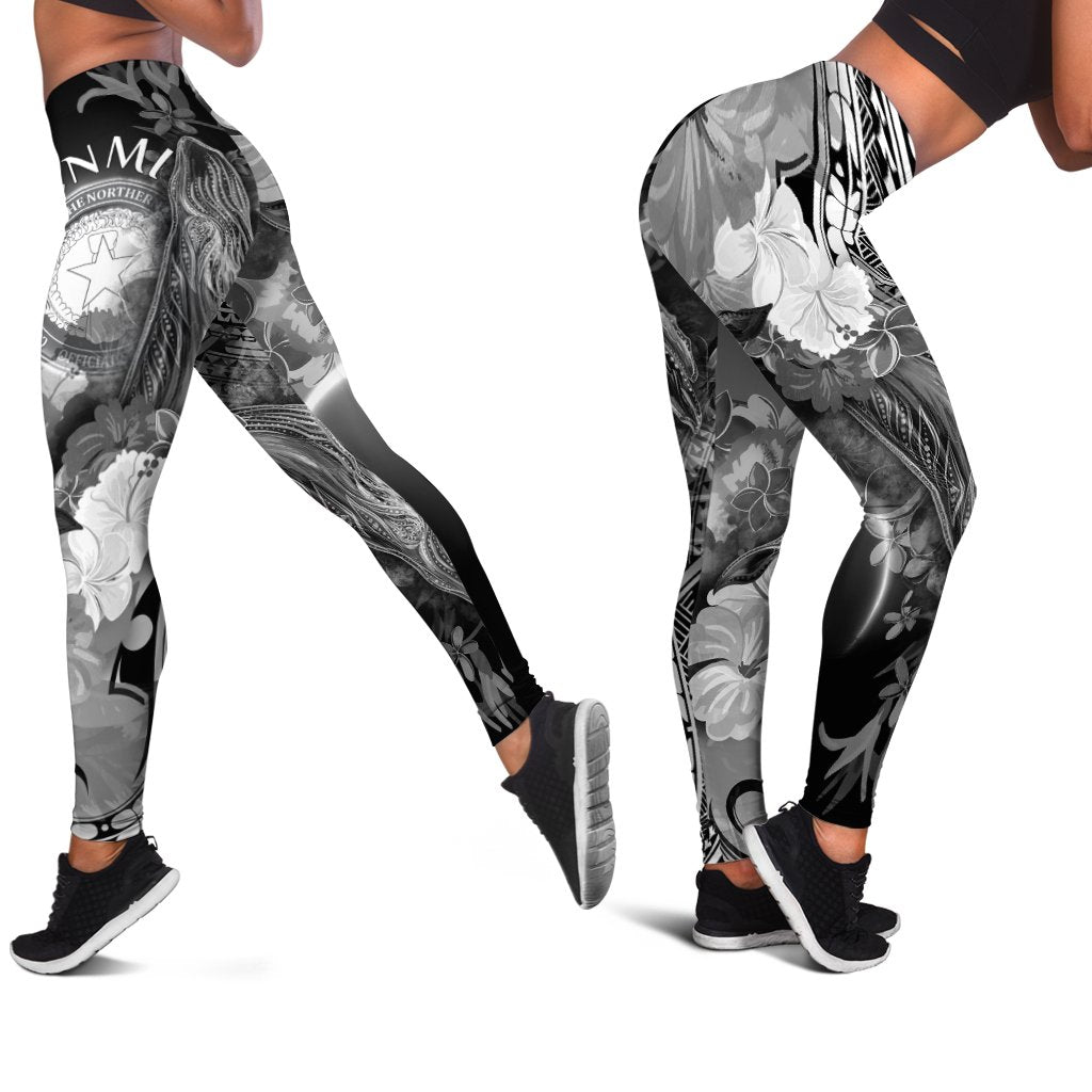 CNMI Legging - Humpback Whale with Tropical Flowers (White) White - Polynesian Pride