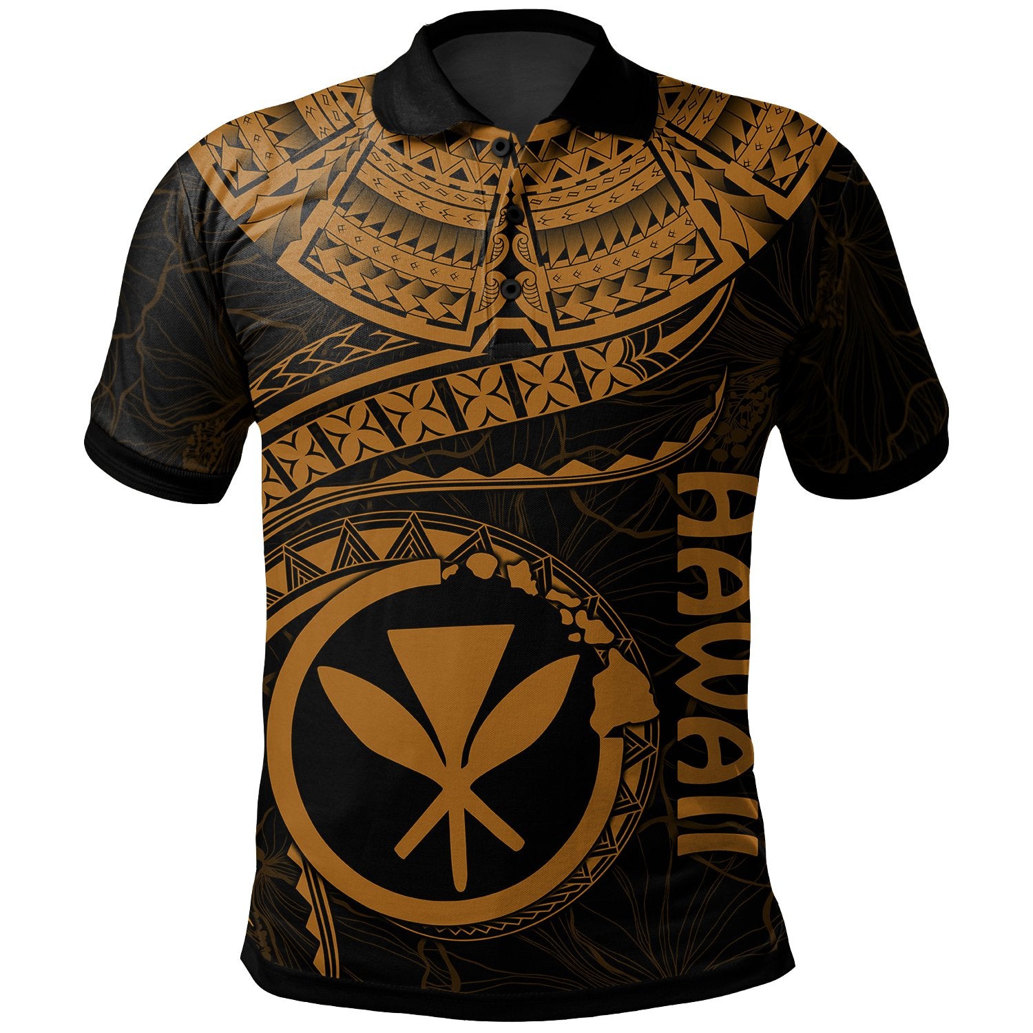 Polynesian Hawaii Kanaka Maoli Polo Shirt Hawaiian Waves (Golden) Unisex Golden - Polynesian Pride