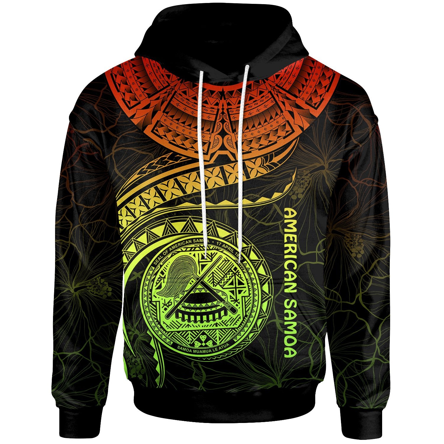 American Samoa Polynesian Hoodie American Samoan Waves (Reggae) Unisex Reggae - Polynesian Pride