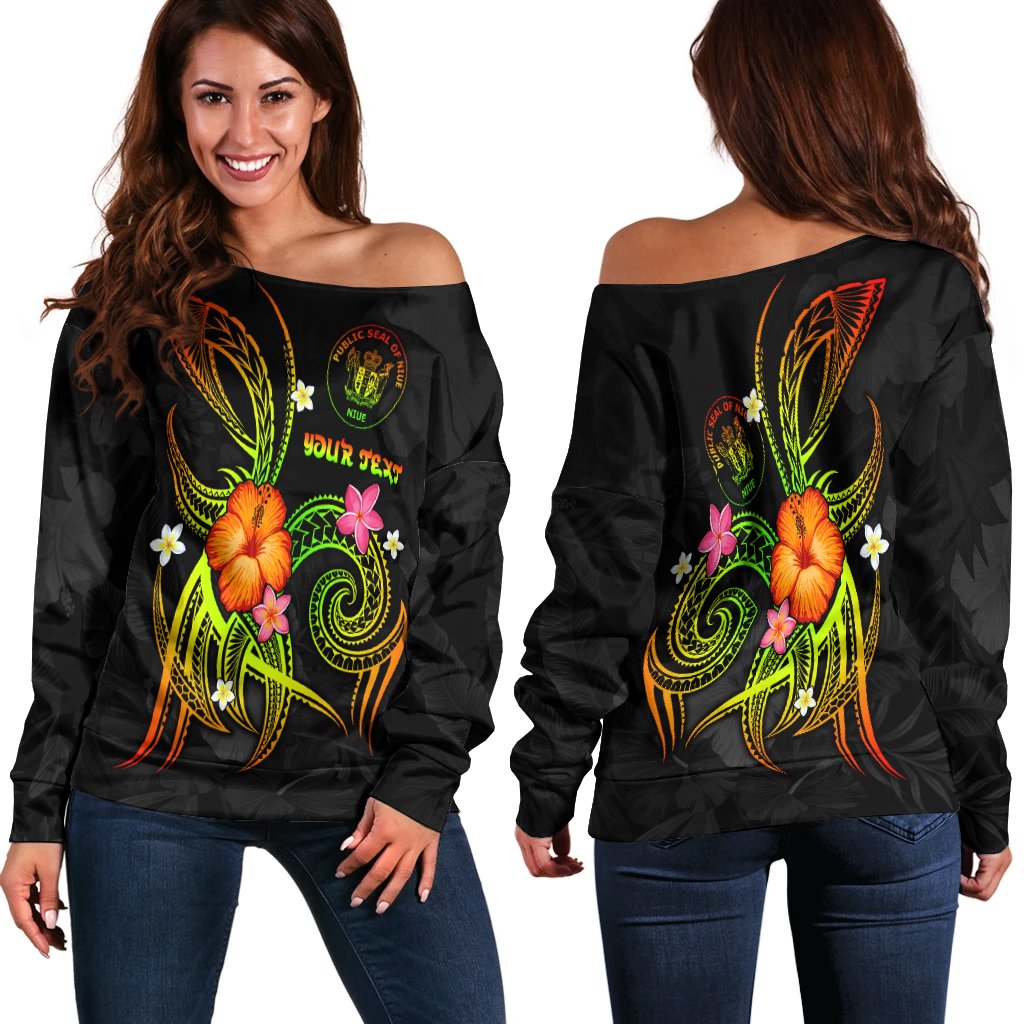 Niue Polynesian Personalised Women's Off Shoulder Sweater - Legend of Niue (Reggae) Art - Polynesian Pride