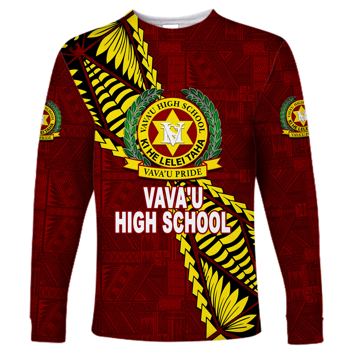 Tonga Vava'u High School Tongan Patterns Long Sleeve Shirt - LT12 Unisex Red - Polynesian Pride